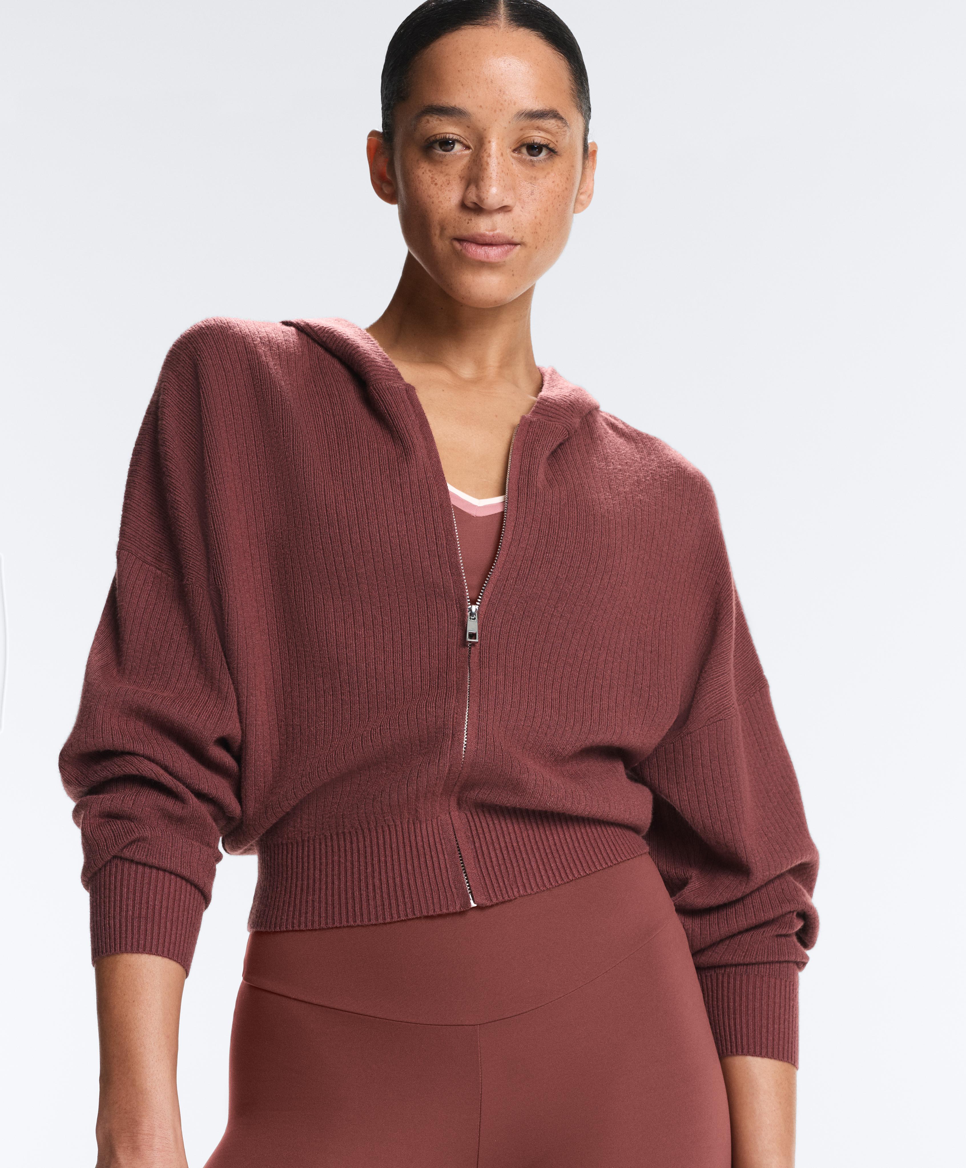 Rib-knit hooded jacket — MAHOGANY