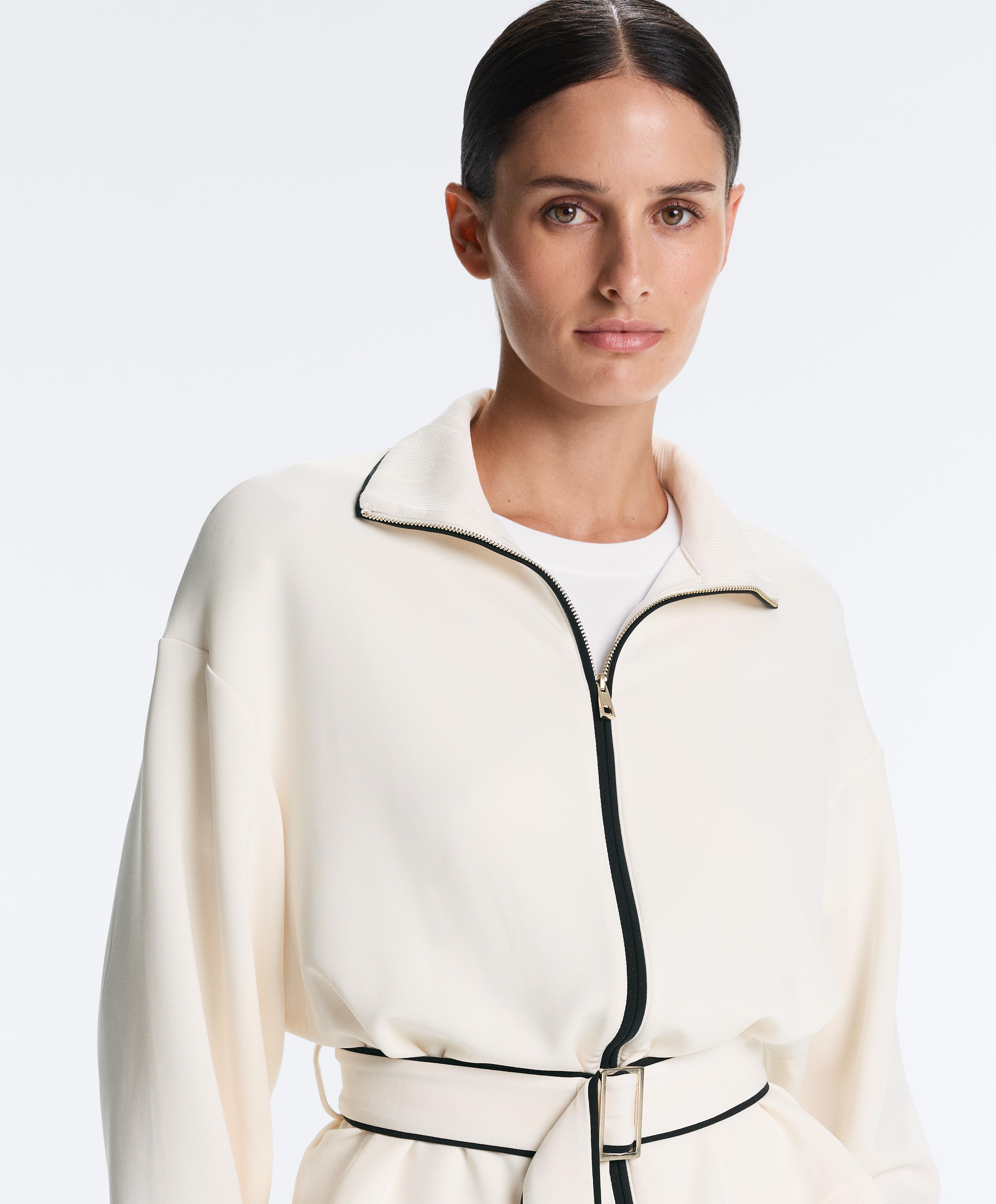 Piping jacket with soft-touch modal — PALE ECRU