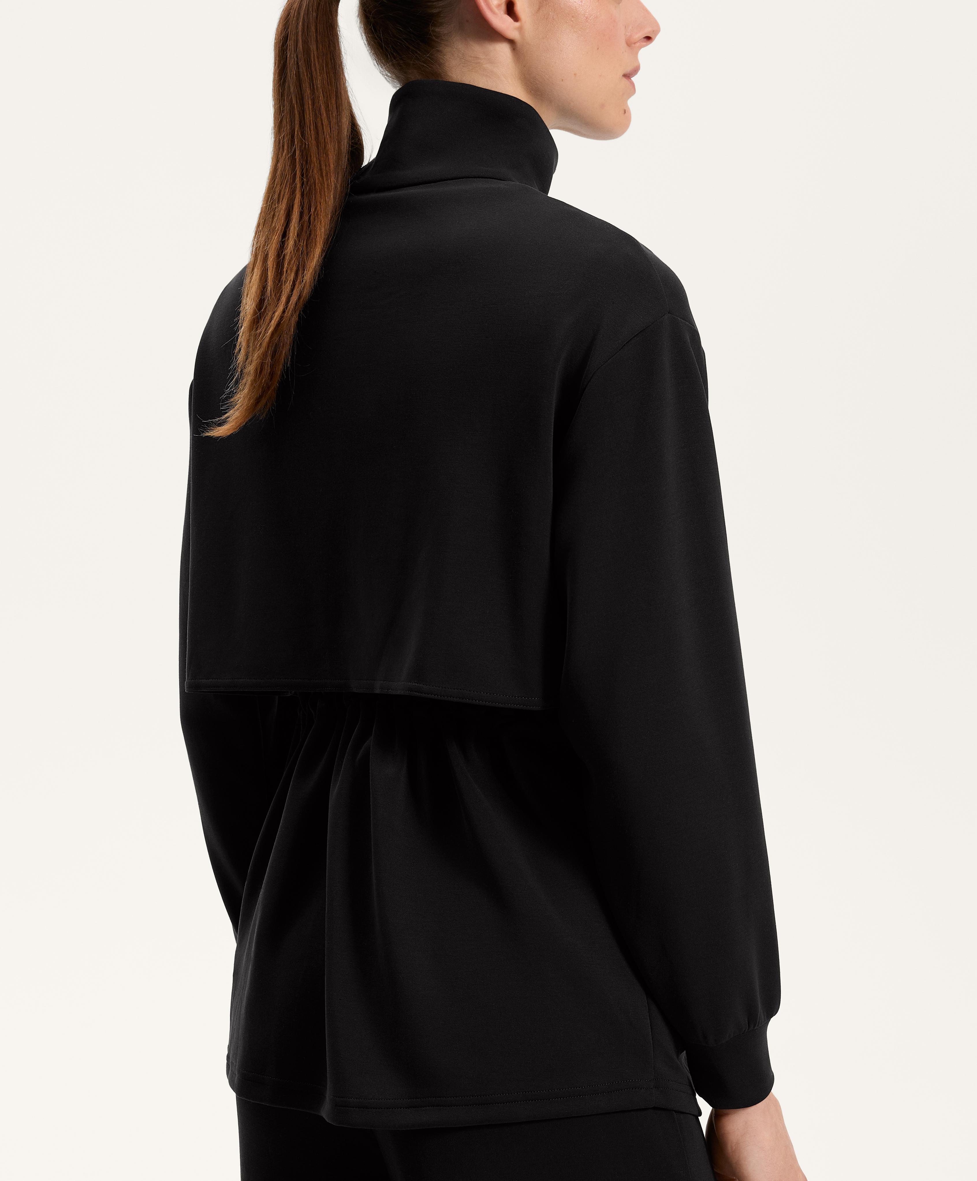 Long soft-touch jacket with modal and pockets — BLACK