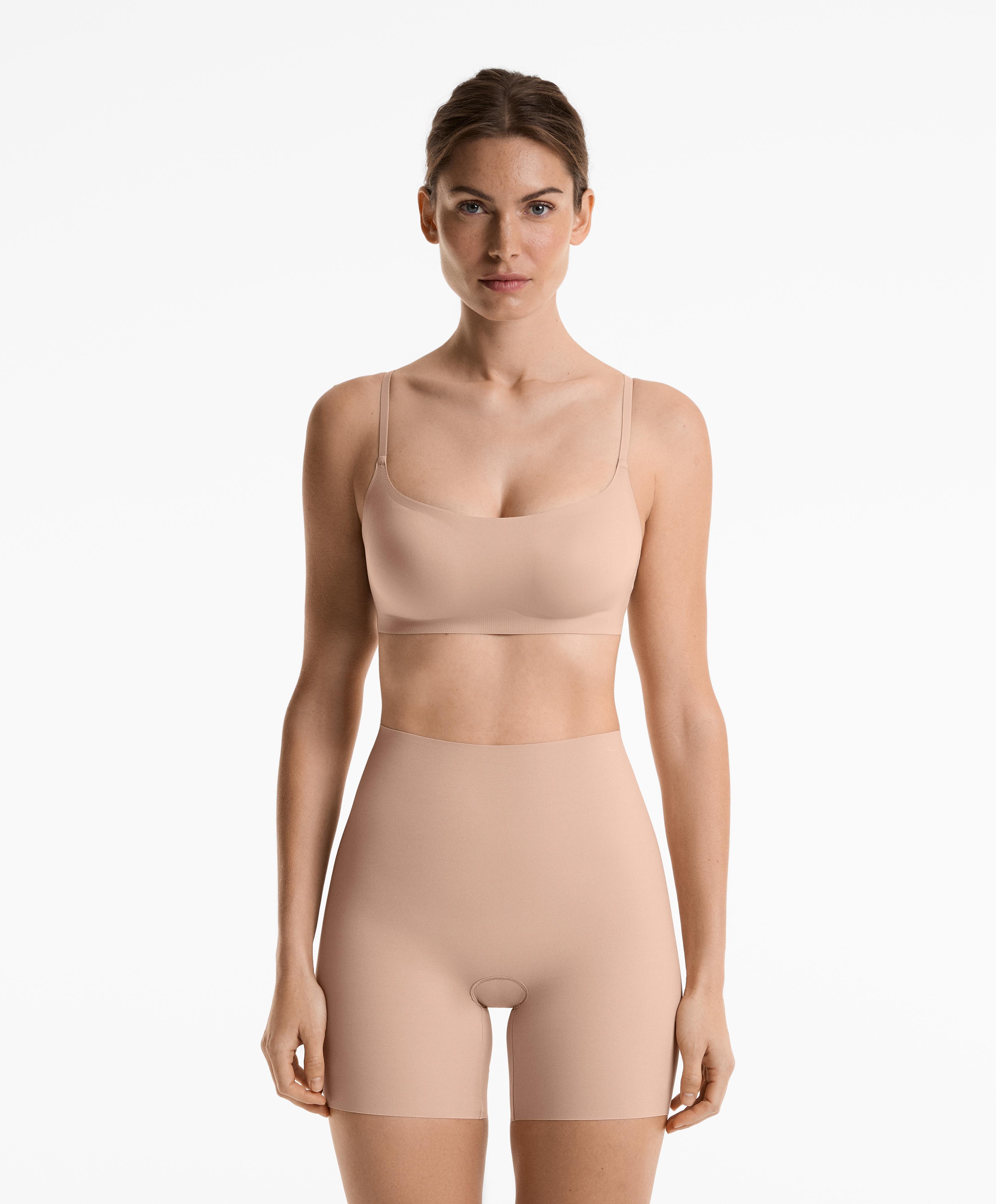 High-waisted invisible laser-cut cycling briefs — BEIGE