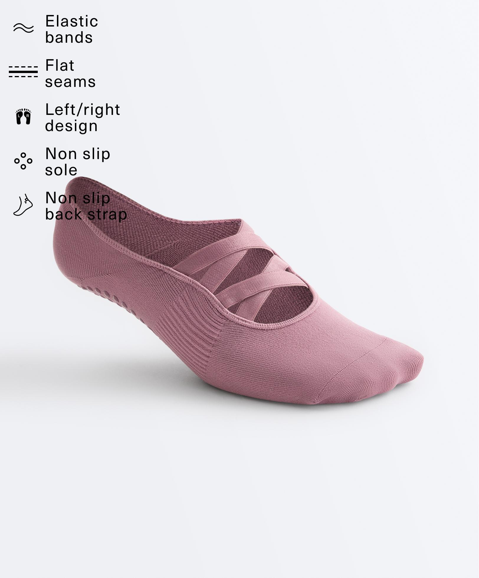 2 pairs of invisible polyamide blend yoga and Pilates socks with double straps — MAUVE PINK