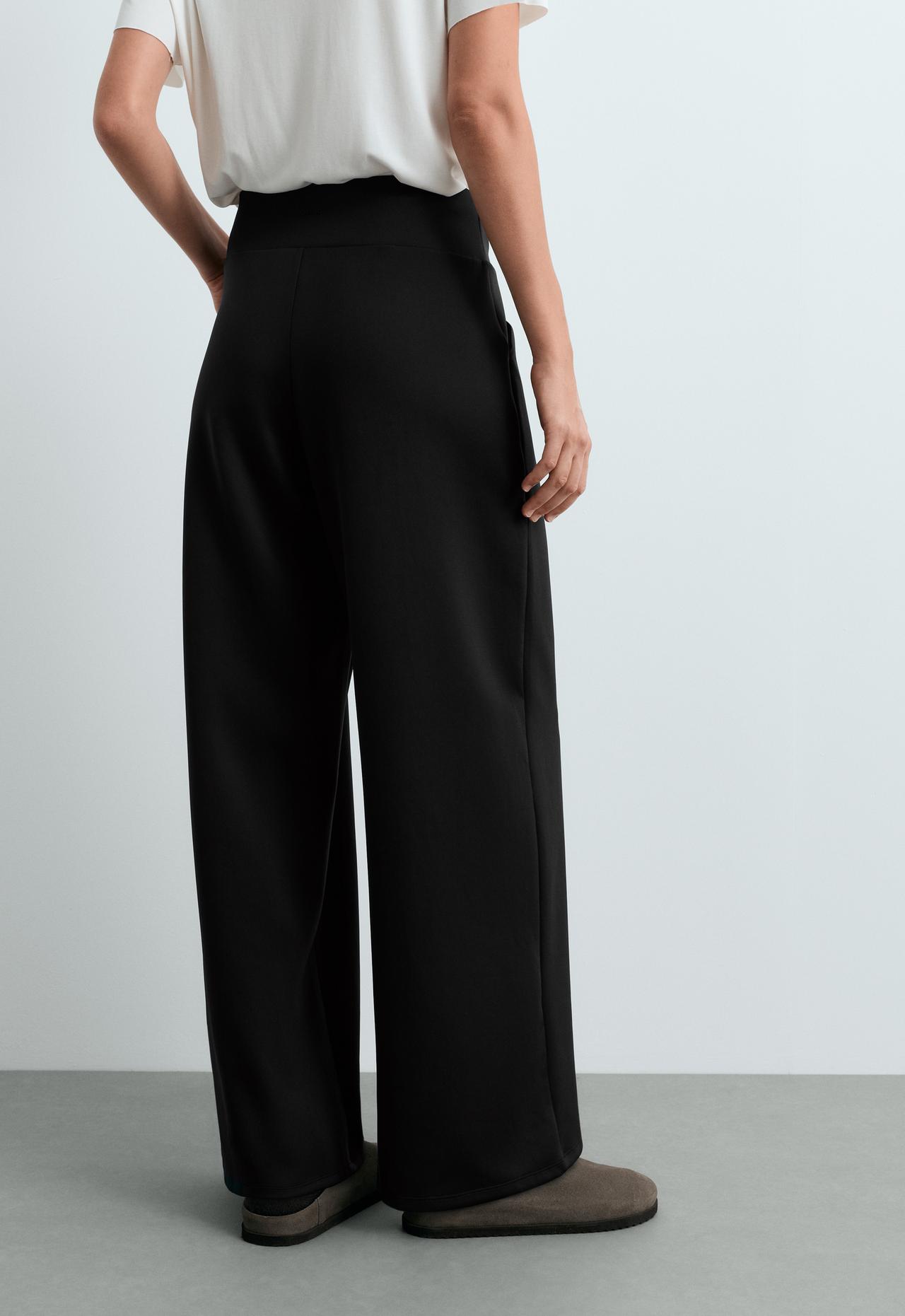 High rise wide-leg neoprene-effect trousers — BLACK