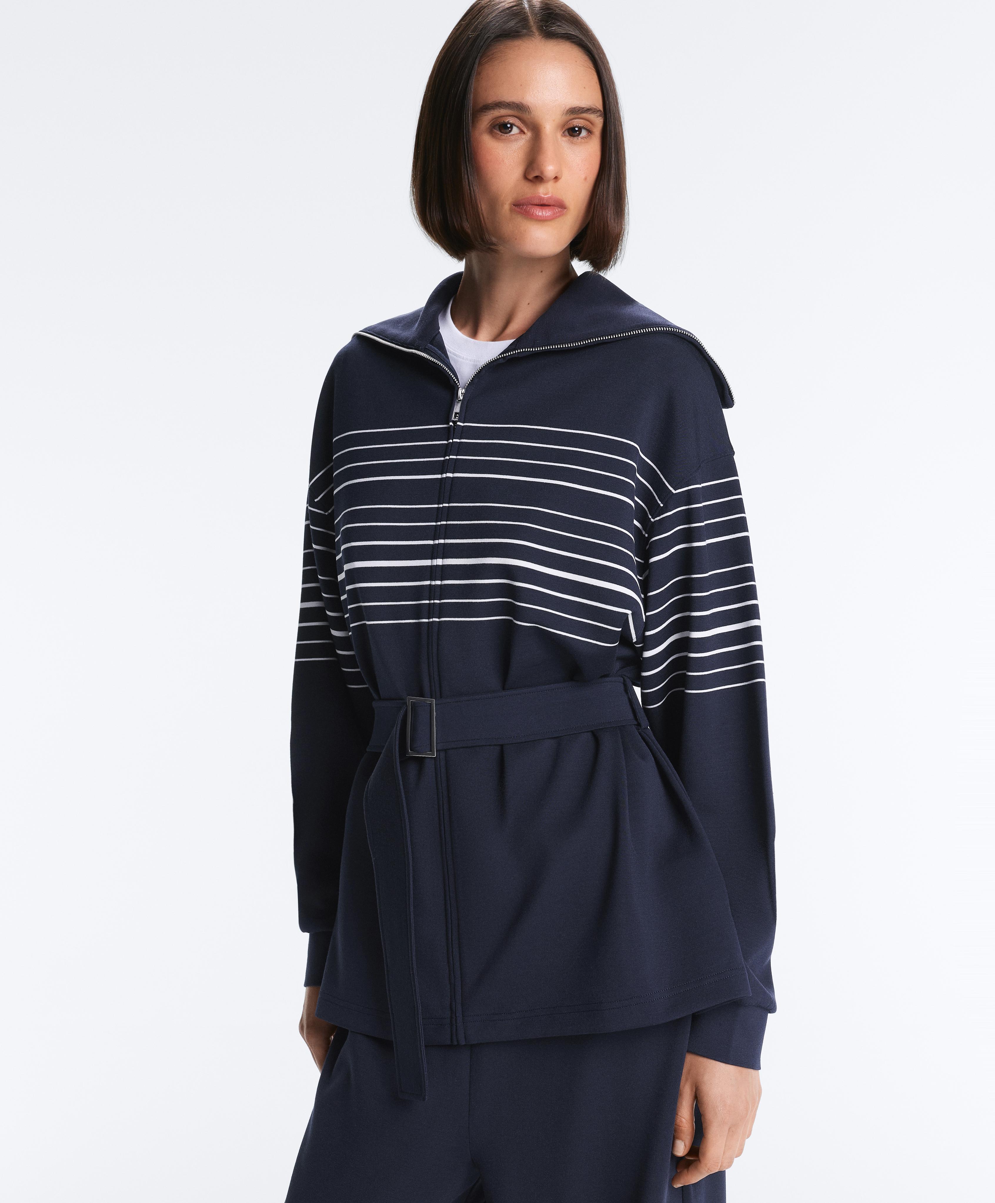 Long sailor stripe jacket with soft-touch modal — NAVY BLUE
