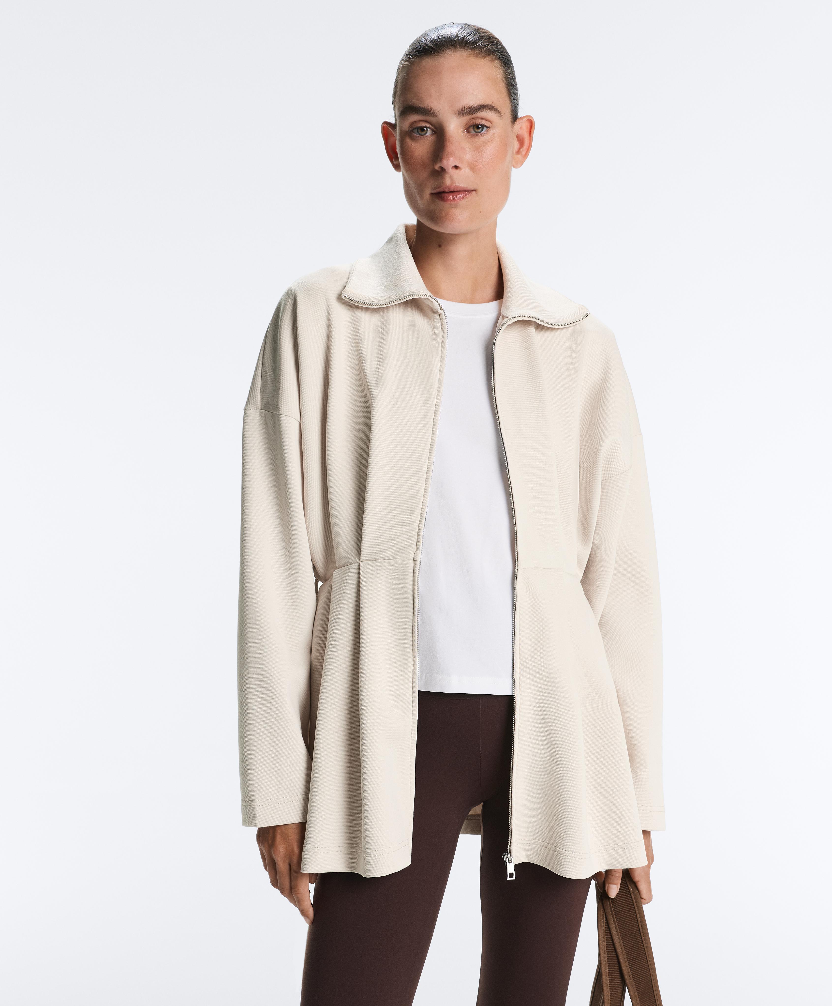 Long cotton piqué belted jacket — PALE MINK