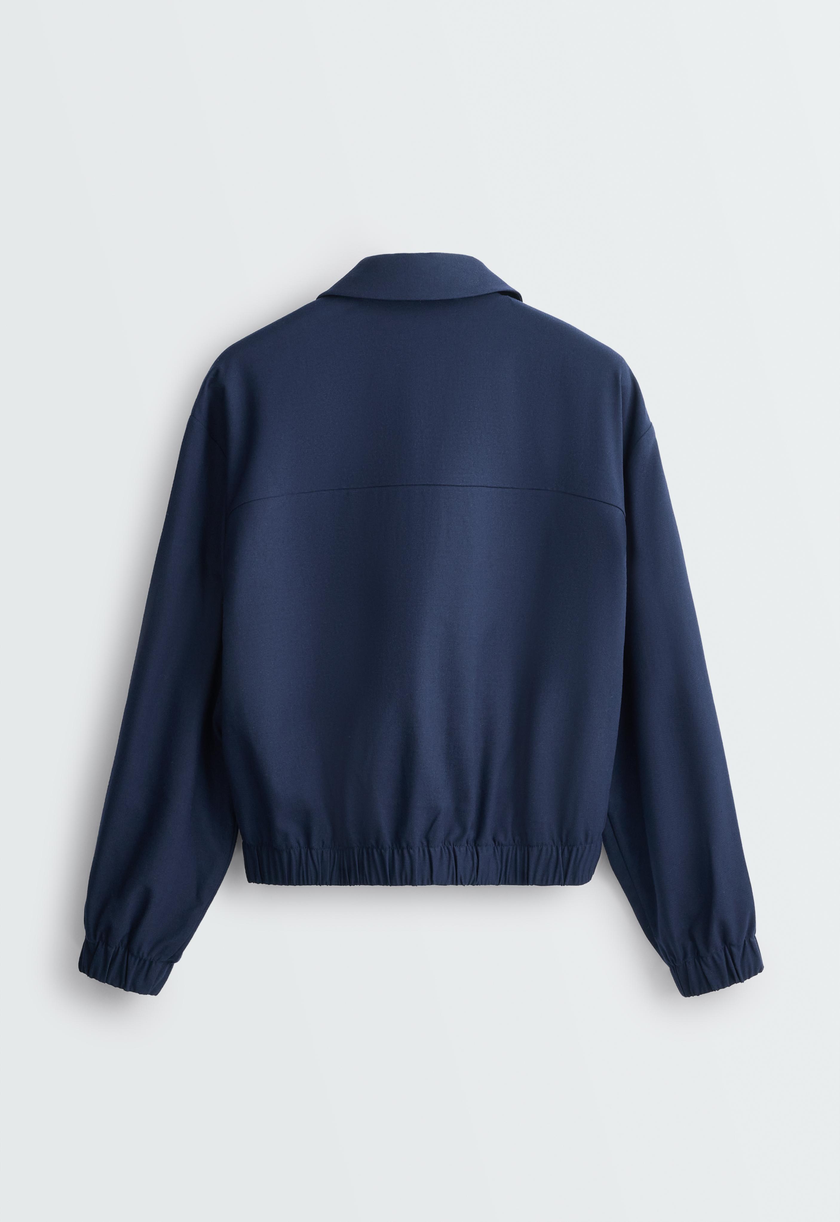 Cropped lapel collar jacket with wool — NAVY BLUE
