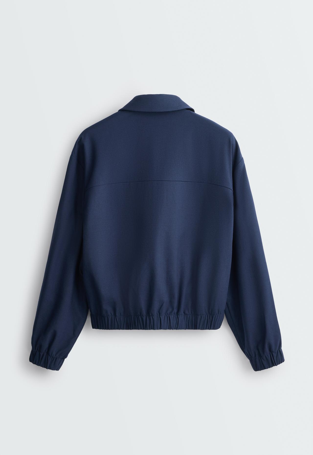 Cropped lapel collar jacket with wool — NAVY BLUE