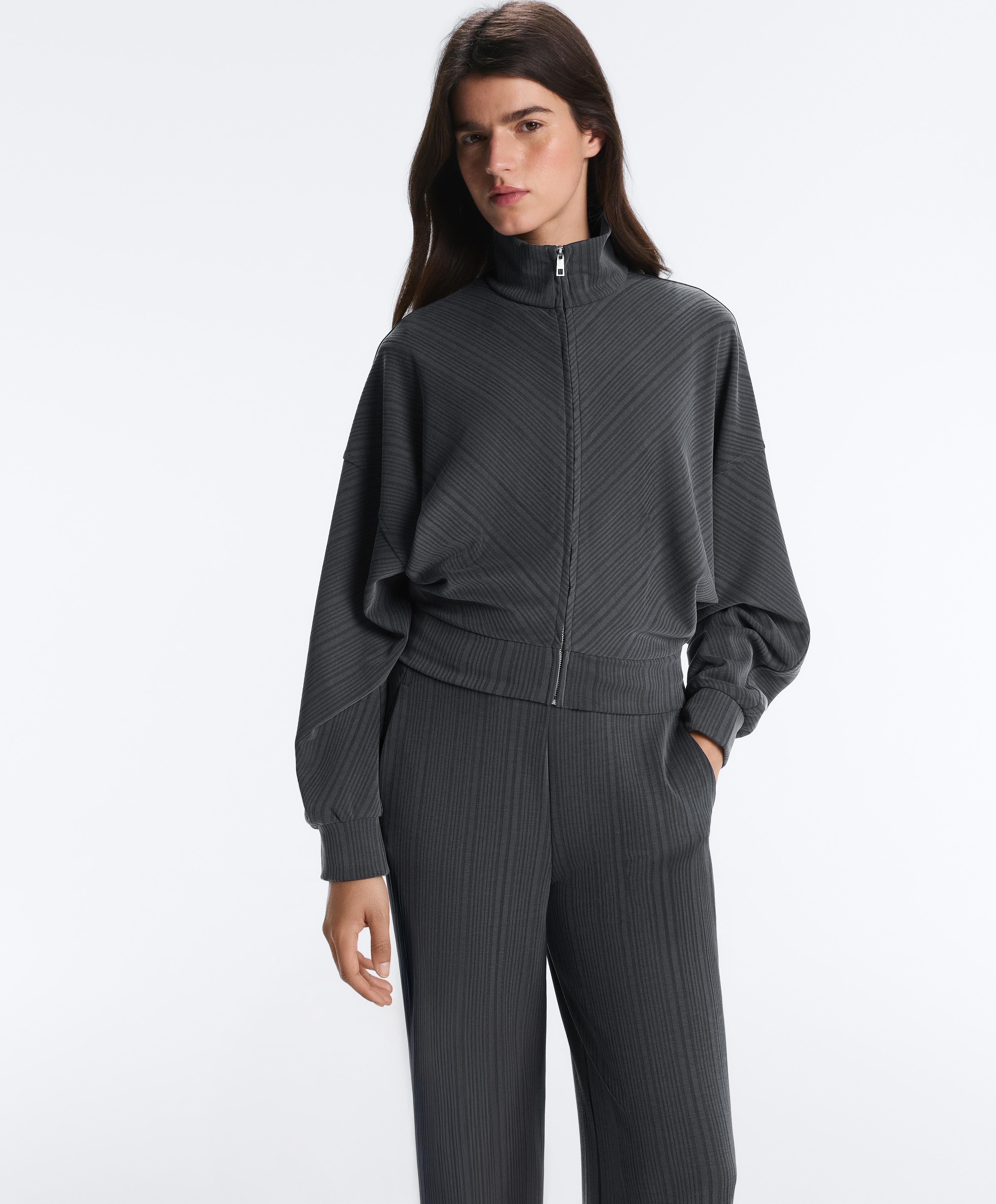 Asymmetric stripe jacket with modal — ASPHALT