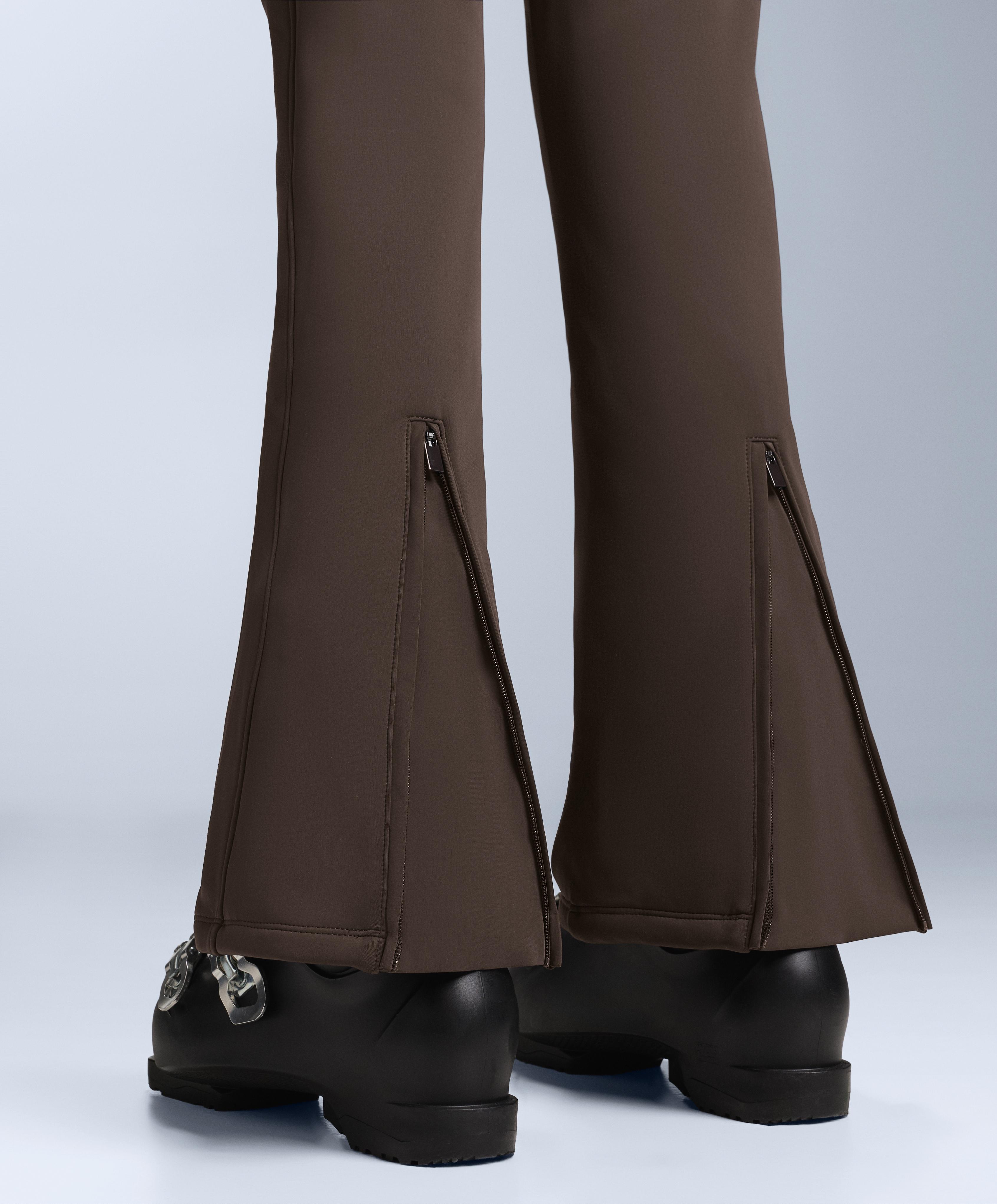 Water-resistant full length flare stretch SKI trousers — DARK BROWN