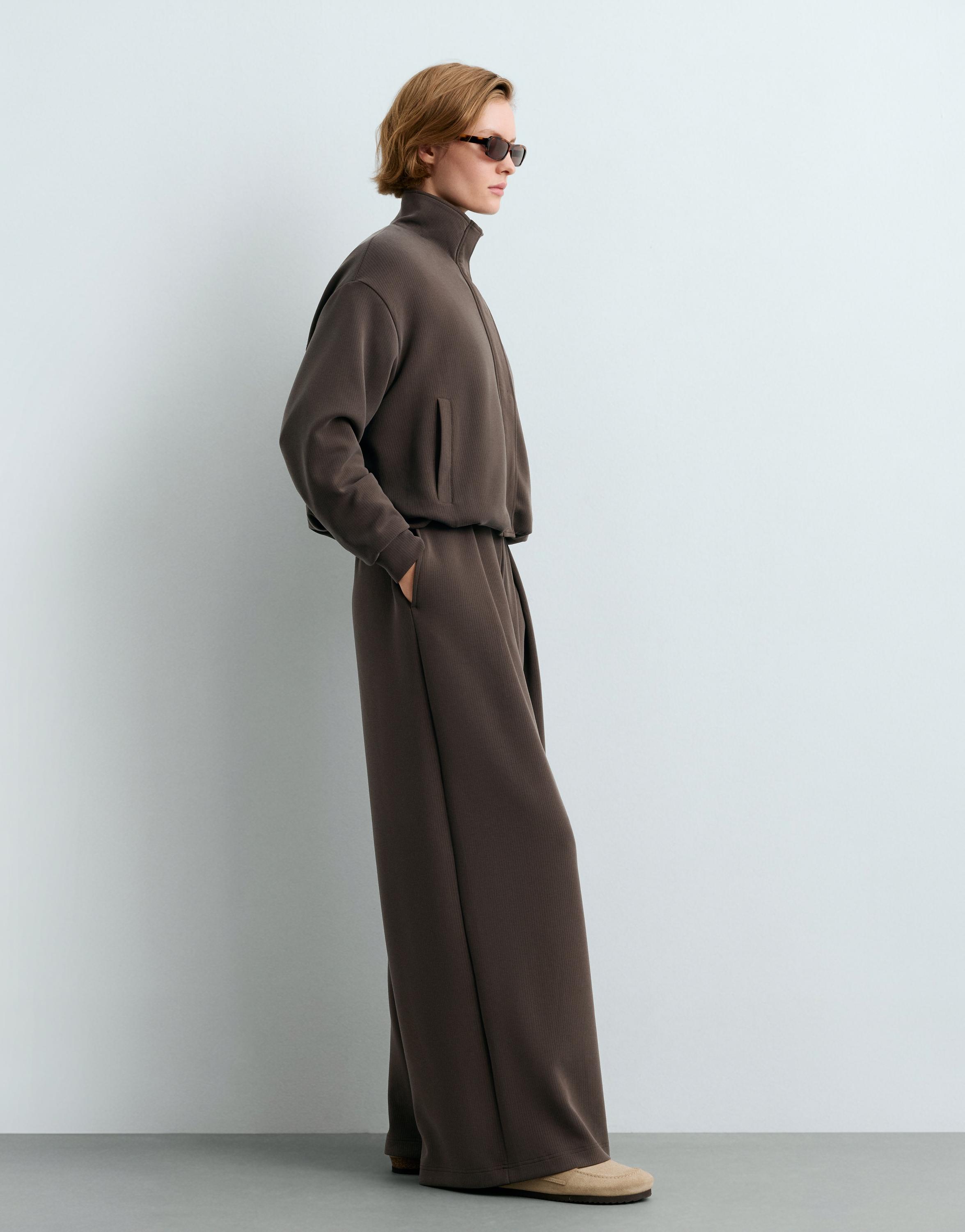 Wide striped trousers with modal — BROWN
