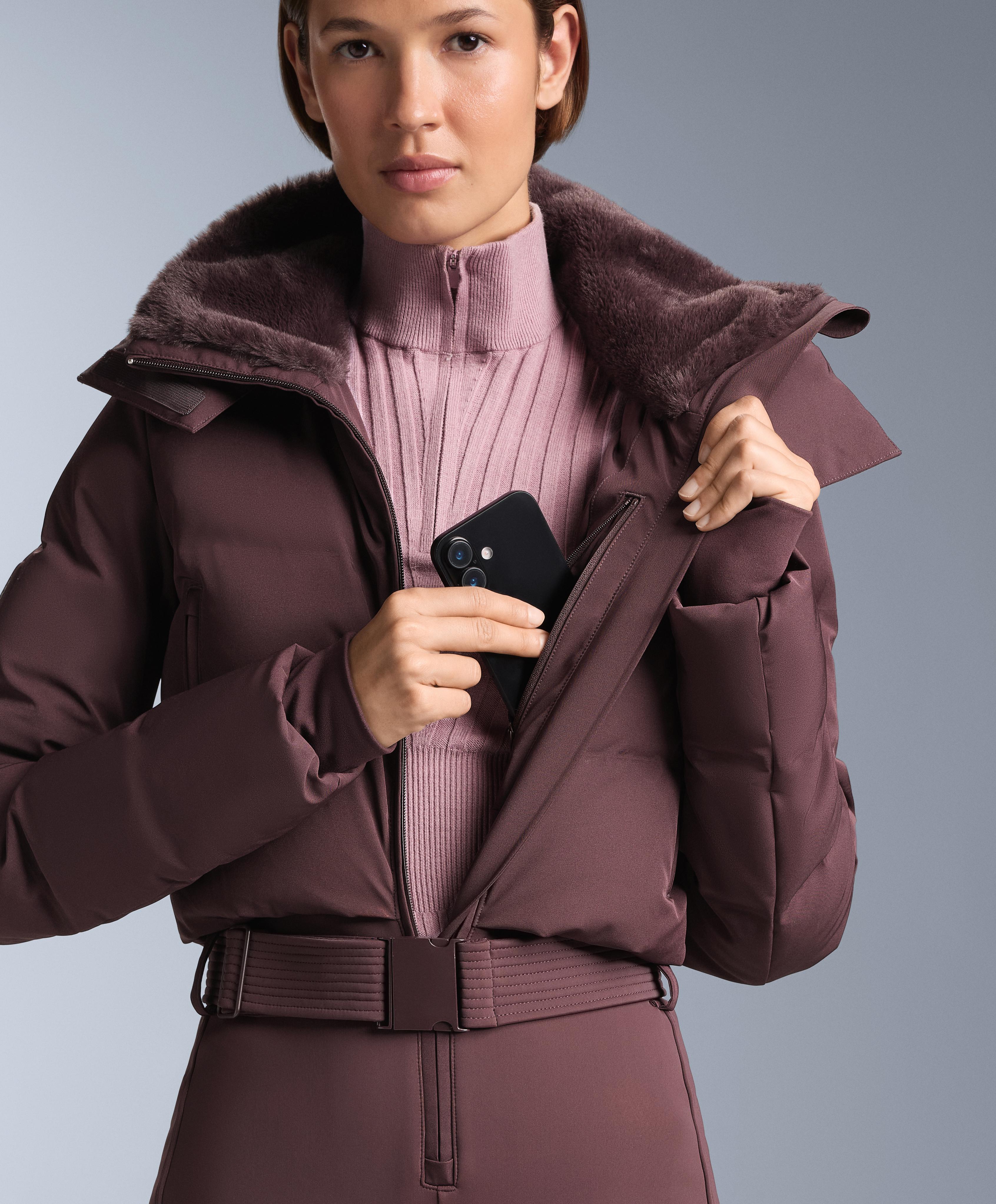 MINARDI PIUME SKI water-resistant padded jumpsuit with 80% down and 20% feather filling — DARK WINE RED