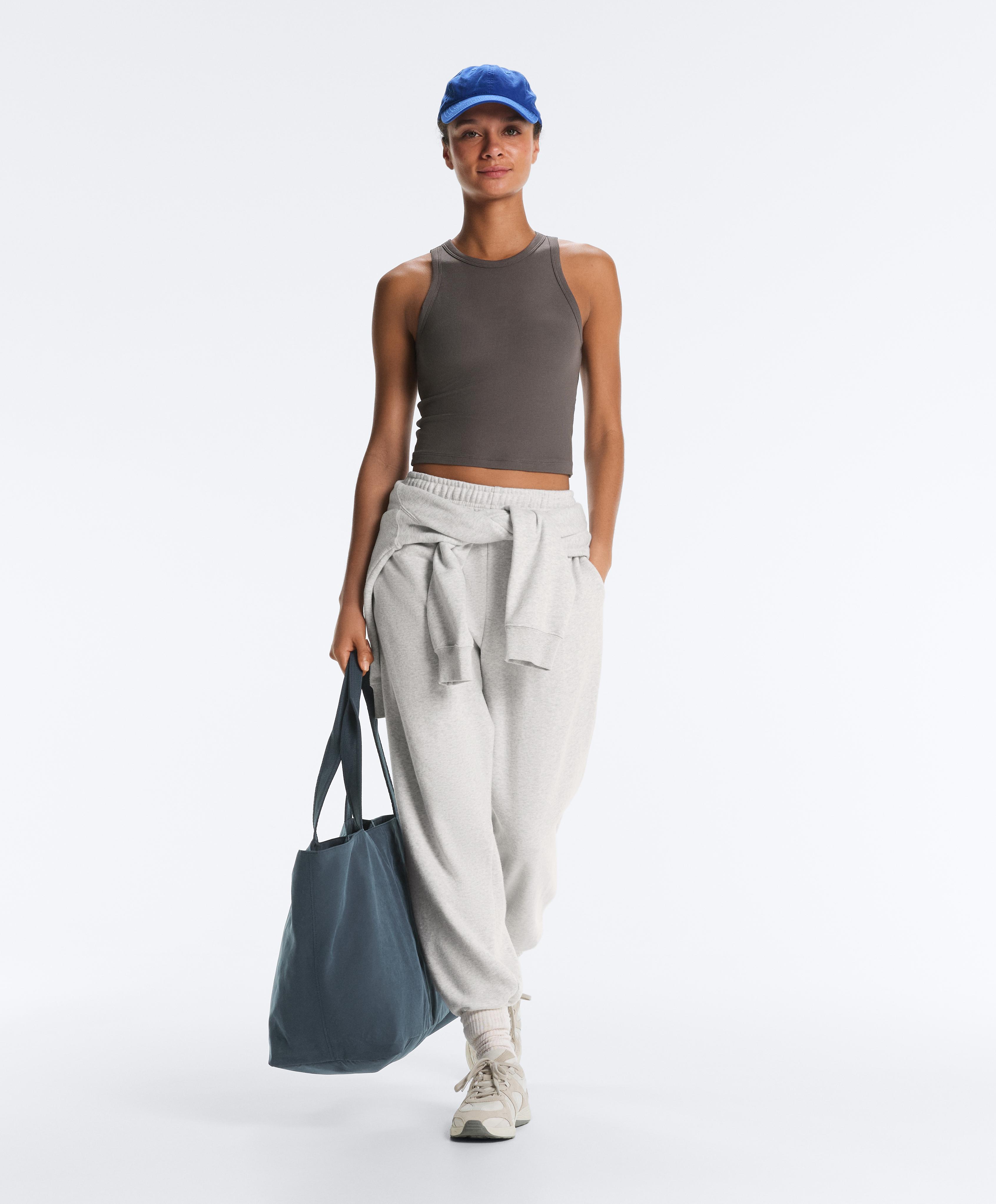 Rib modal blend long tank top — CHARCOAL