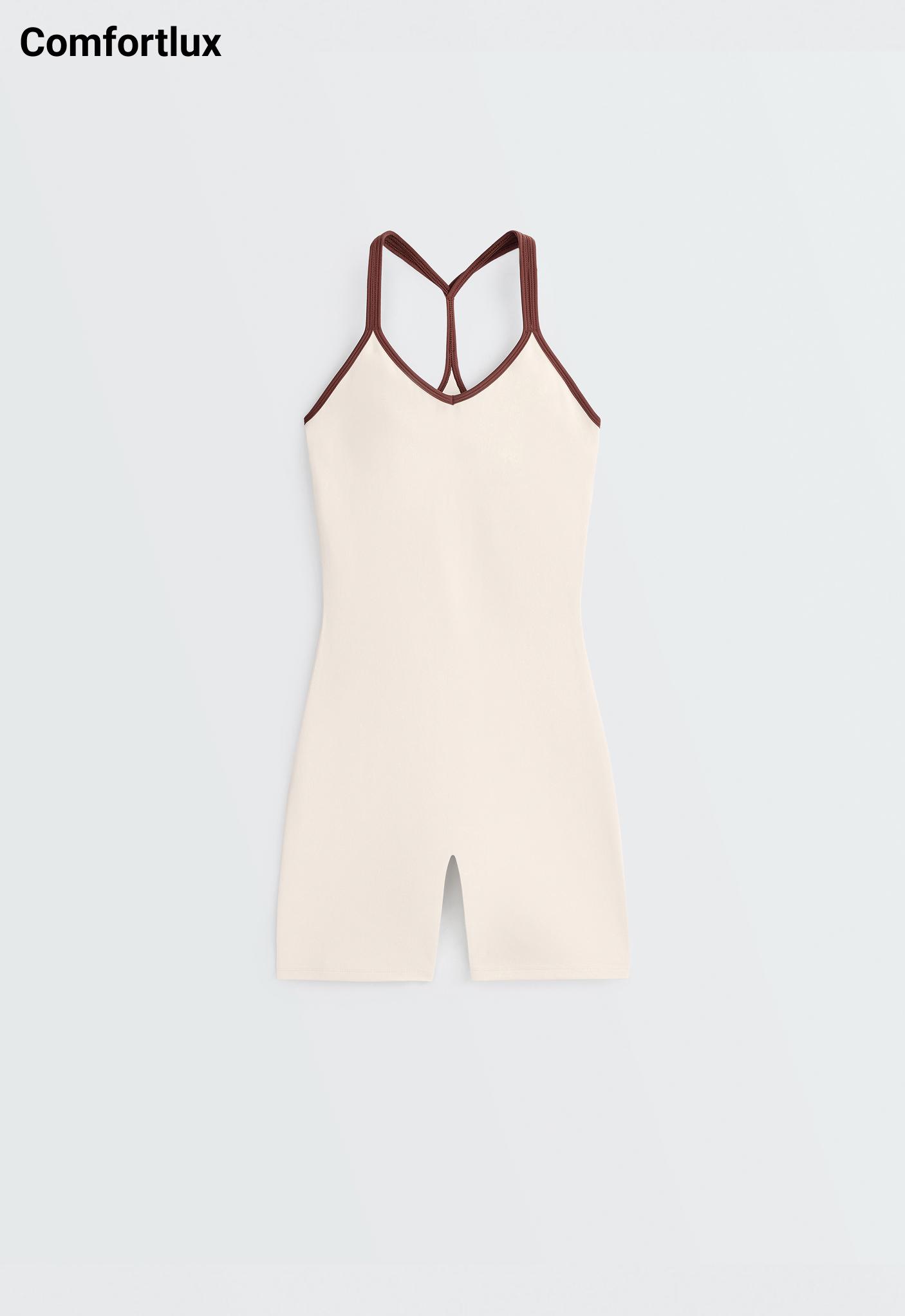 Comfortlux short jumpsuit with contrast double straps — PALE ECRU