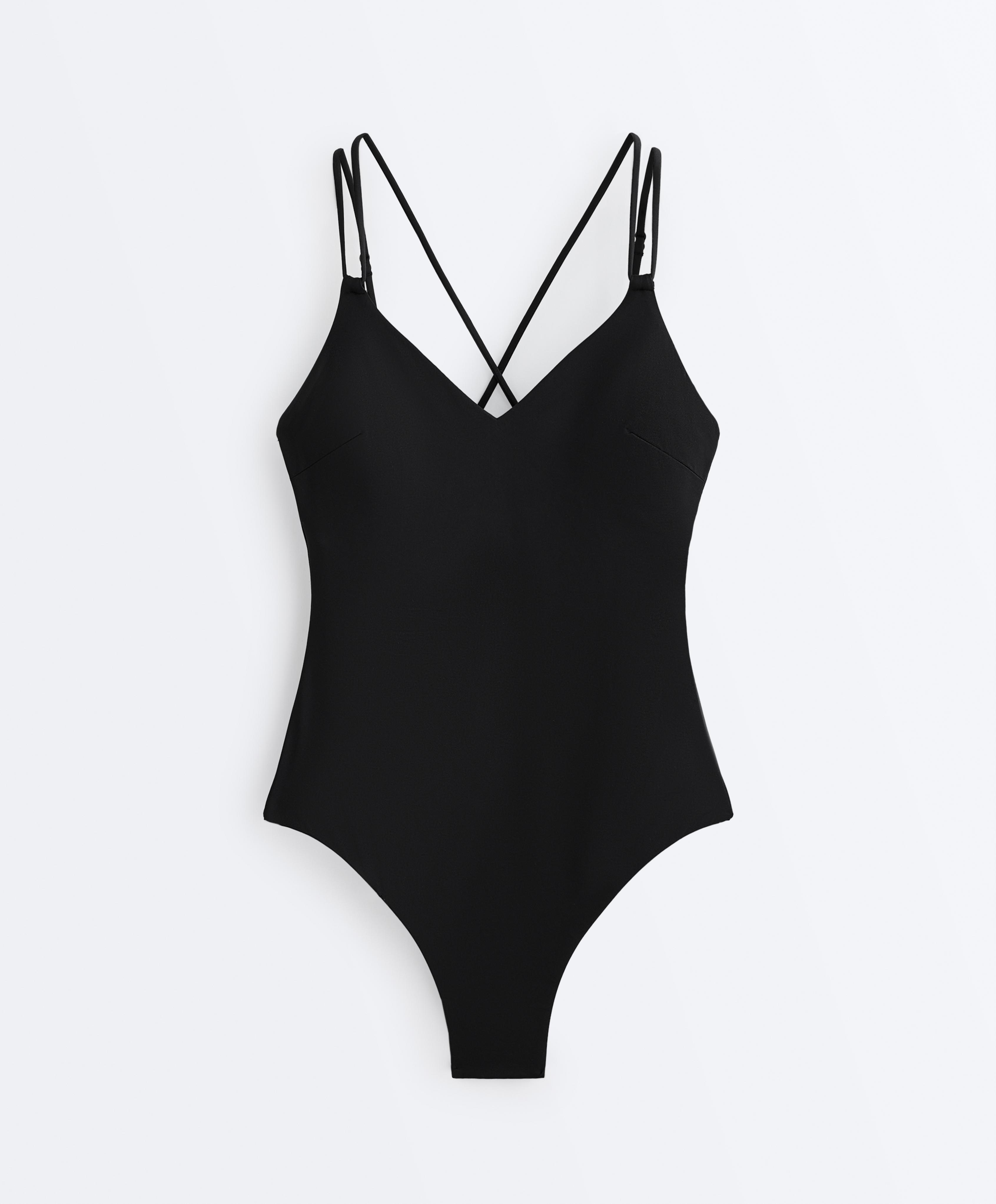 Crossover strap swimsuit — BLACK