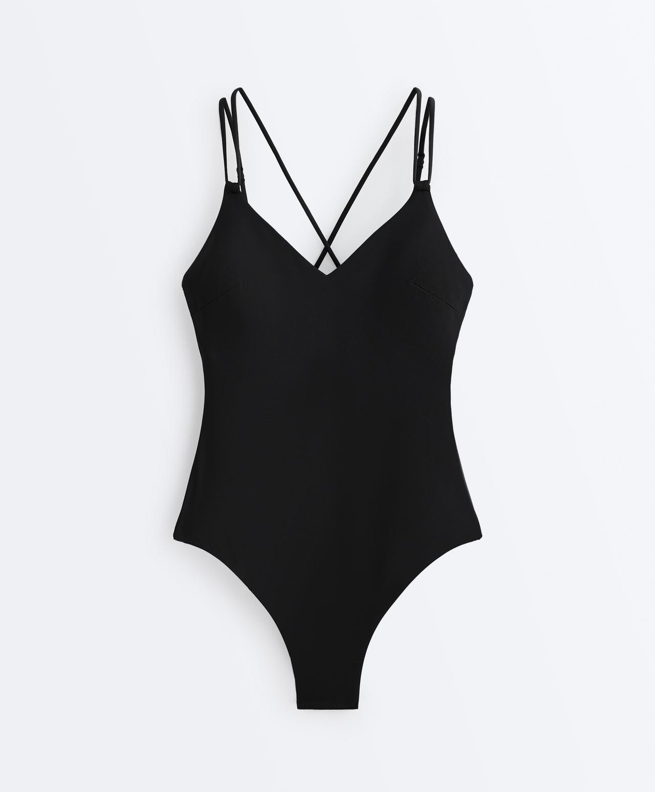 Crossover strap swimsuit — BLACK