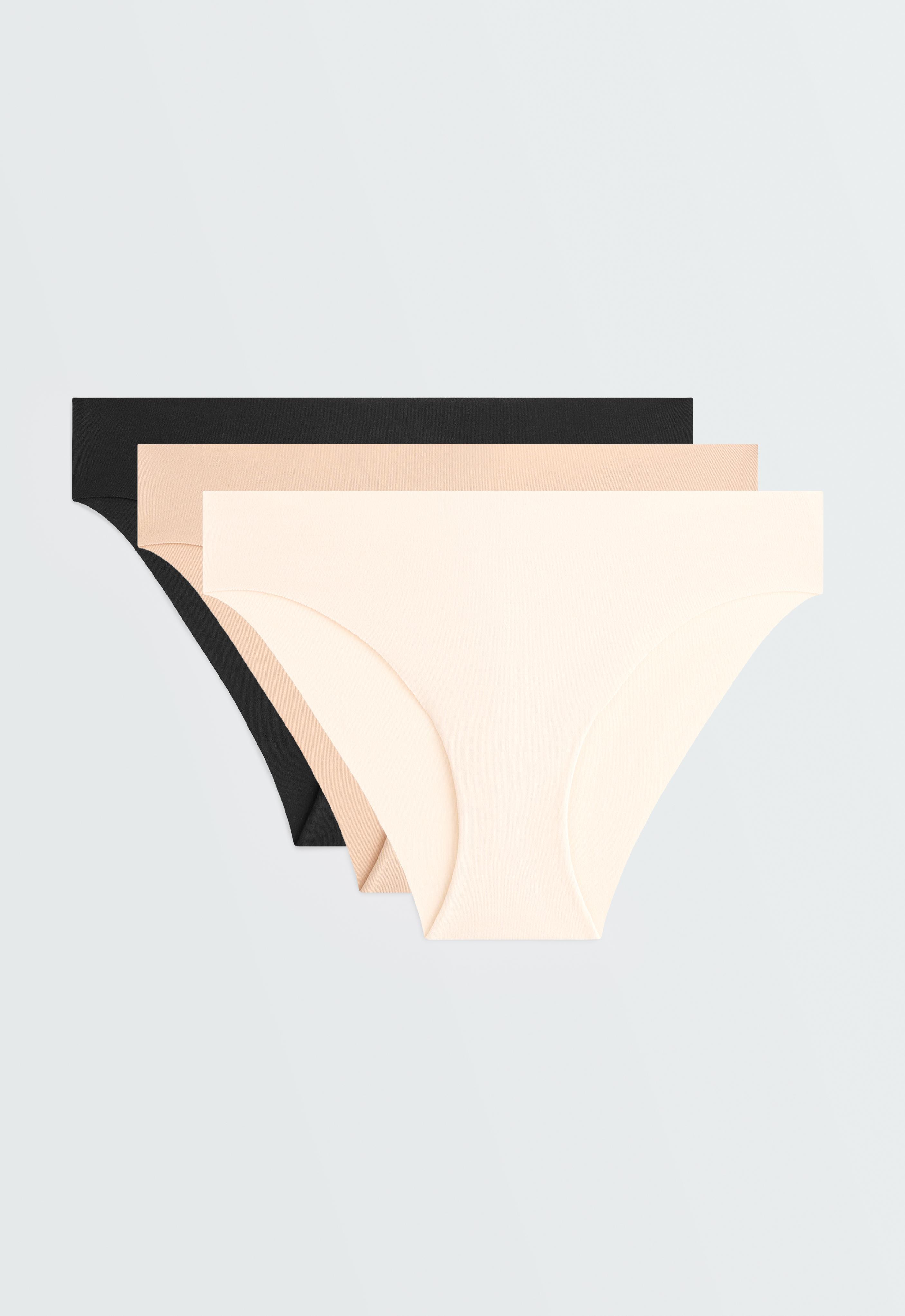 3 invisible laser cut cotton blend classic briefs — BEIGE
