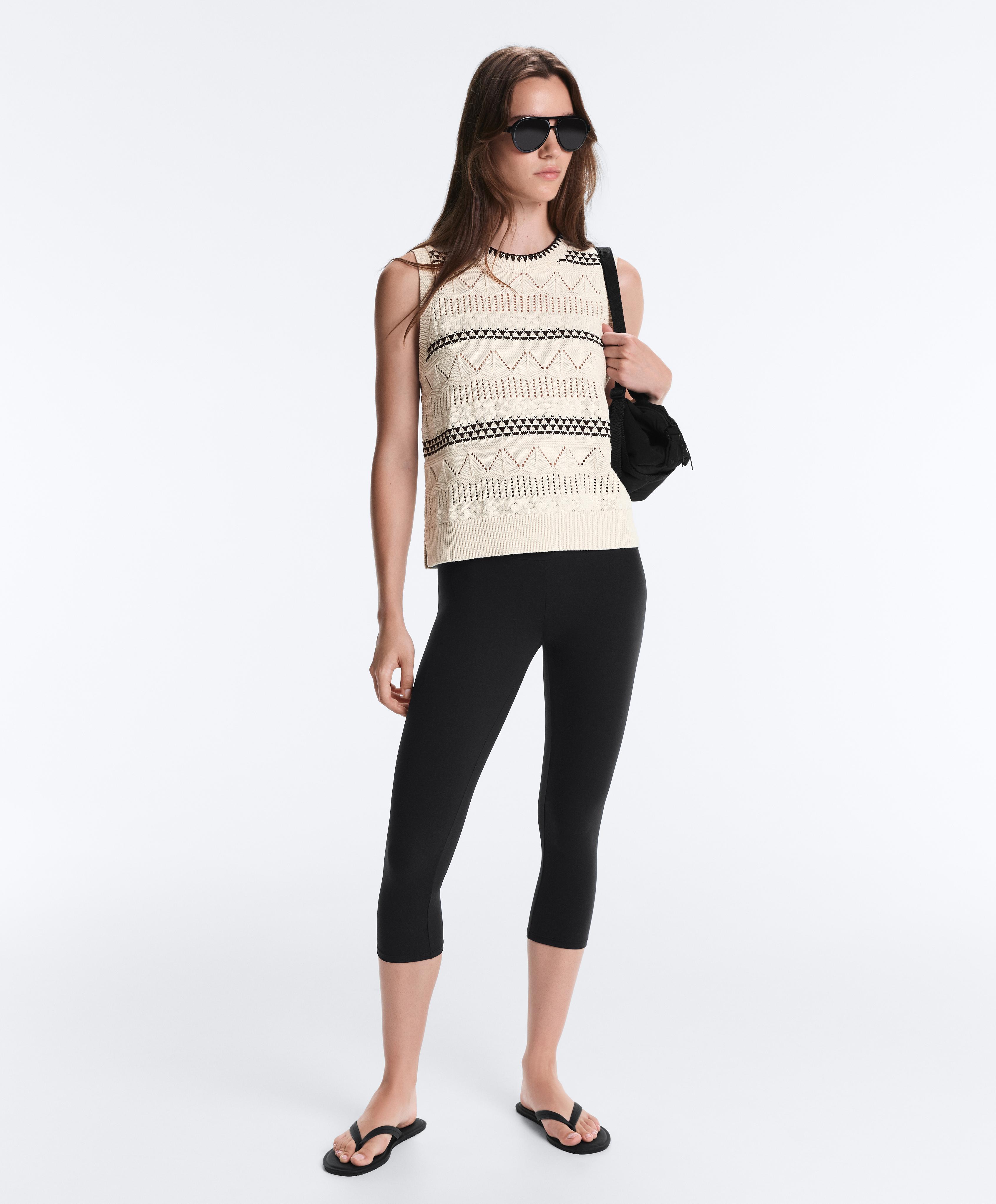 100% cotton open-knit contrast vest — PALE ECRU