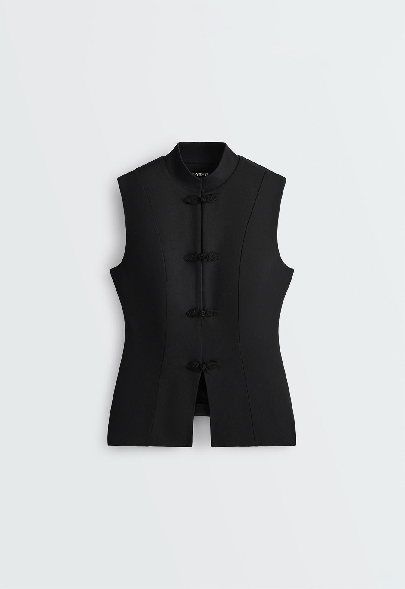 Comfortlux long mandarin collar tank top — BLACK