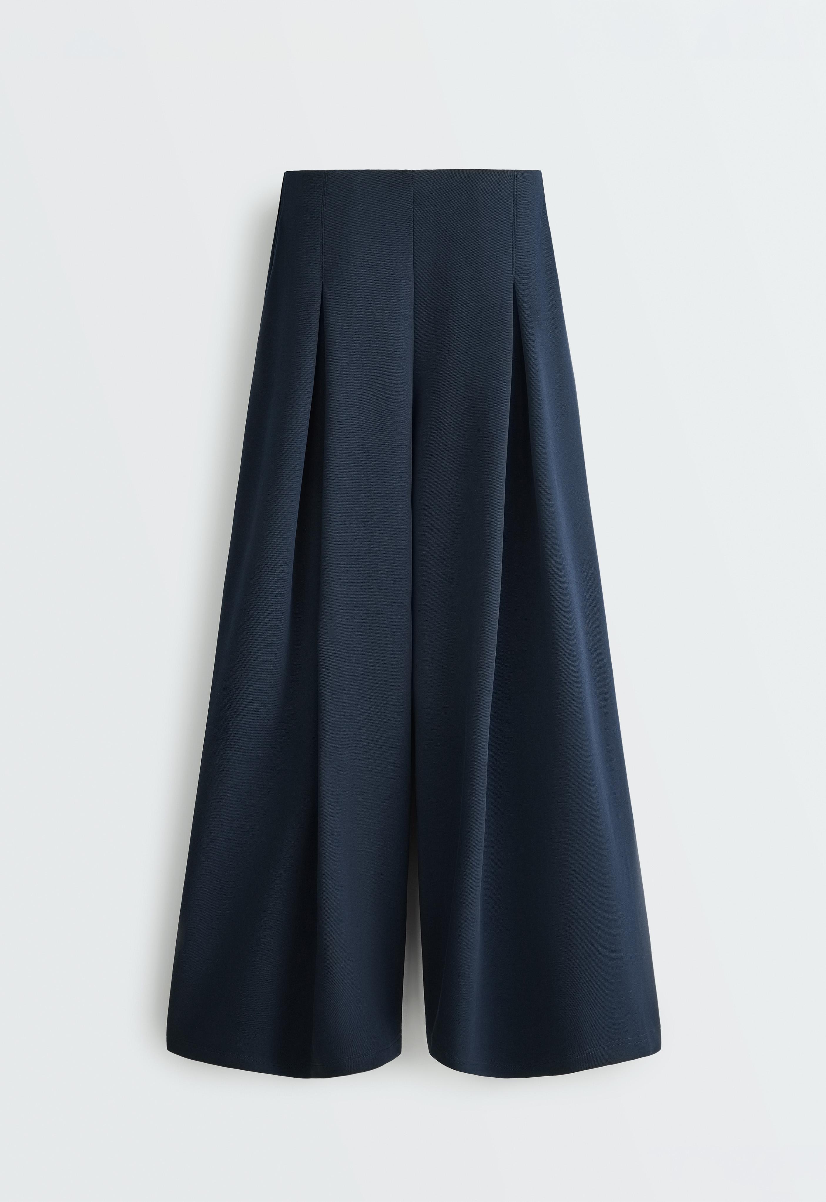 Wide-leg pique trousers with cotton — NAVY BLUE
