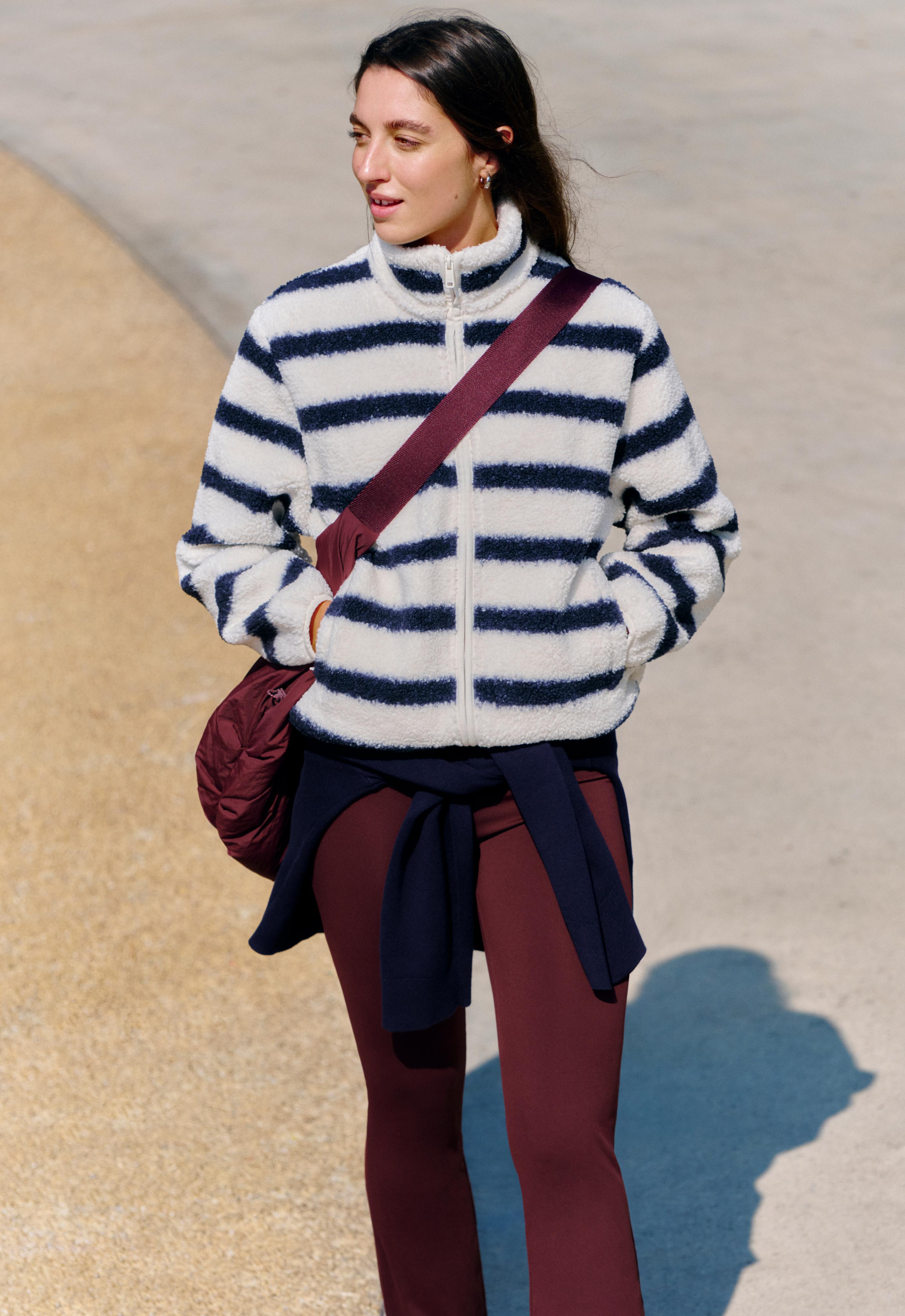 Striped faux-shearling jacket — NAVY BLUE