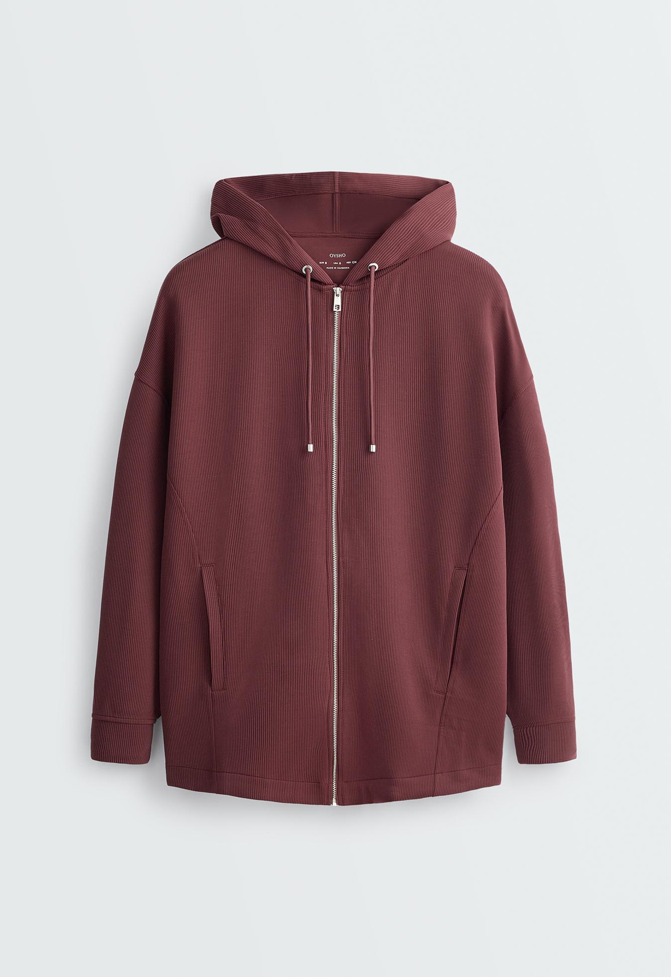 Oversize rib jacket with soft-touch modal — BURGUNDY