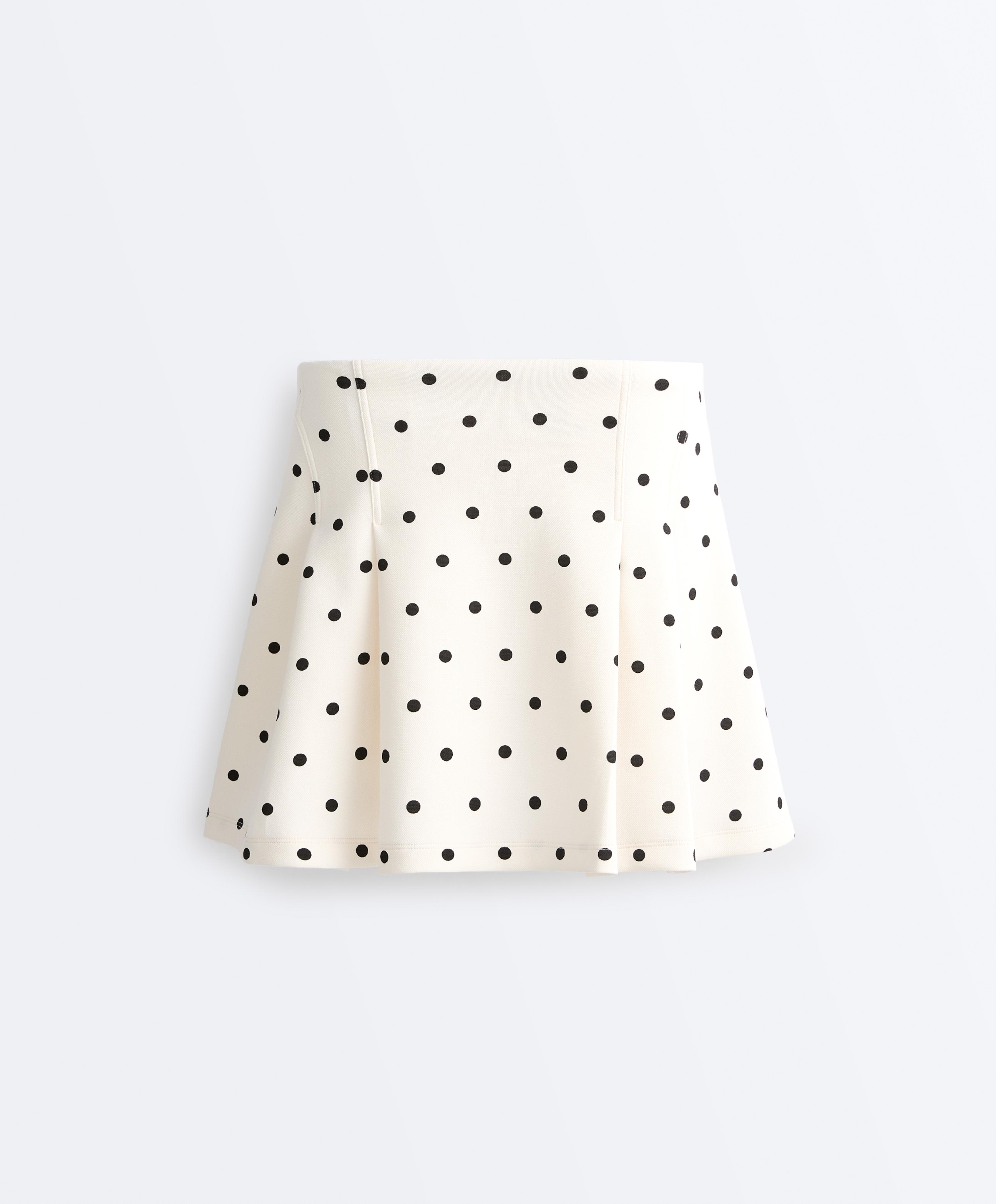 Short piqué skirt with cotton polka dots — PALE ECRU
