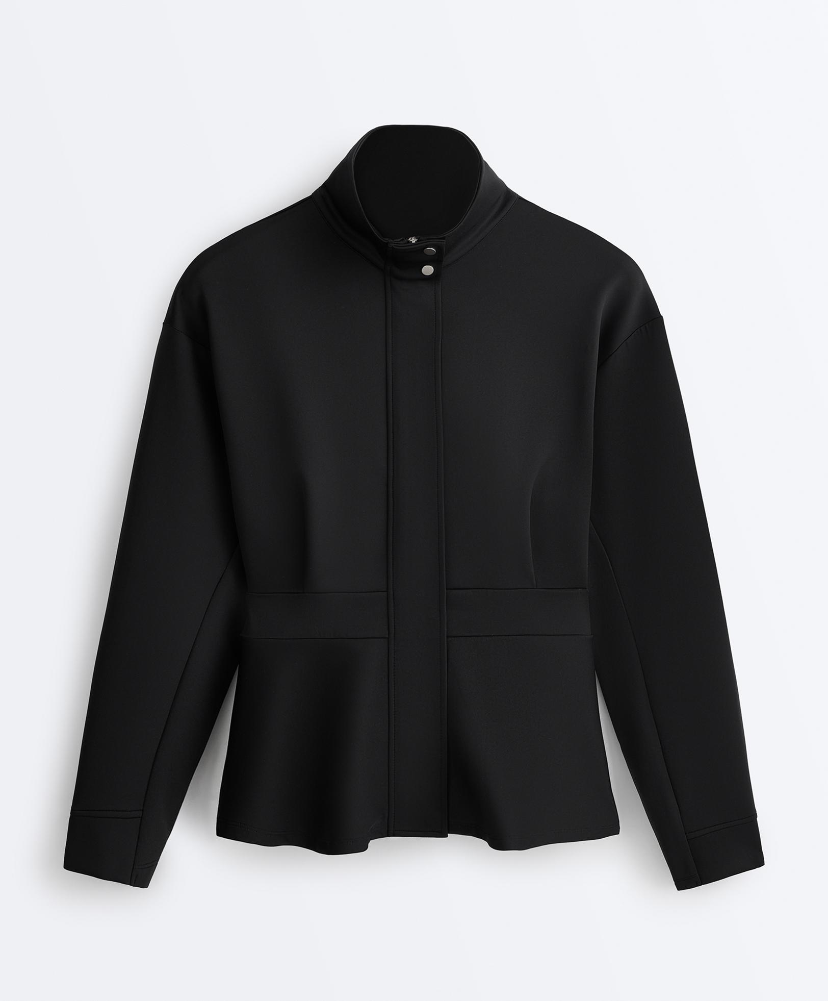 Neoprene-effect peplum jacket — BLACK