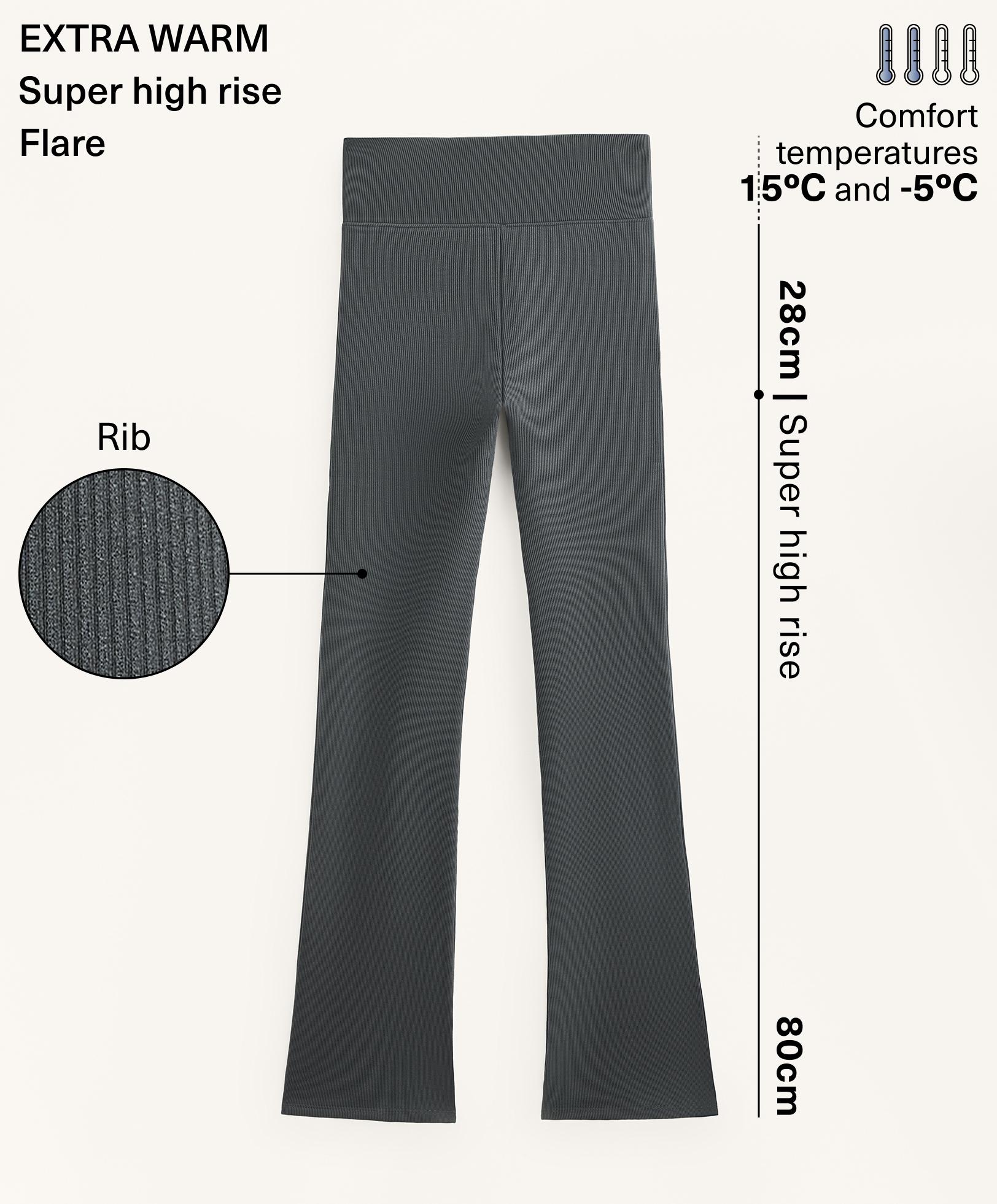 Super High Rise seamless extra warm rib flare trousers — ANTHRACITE GREY