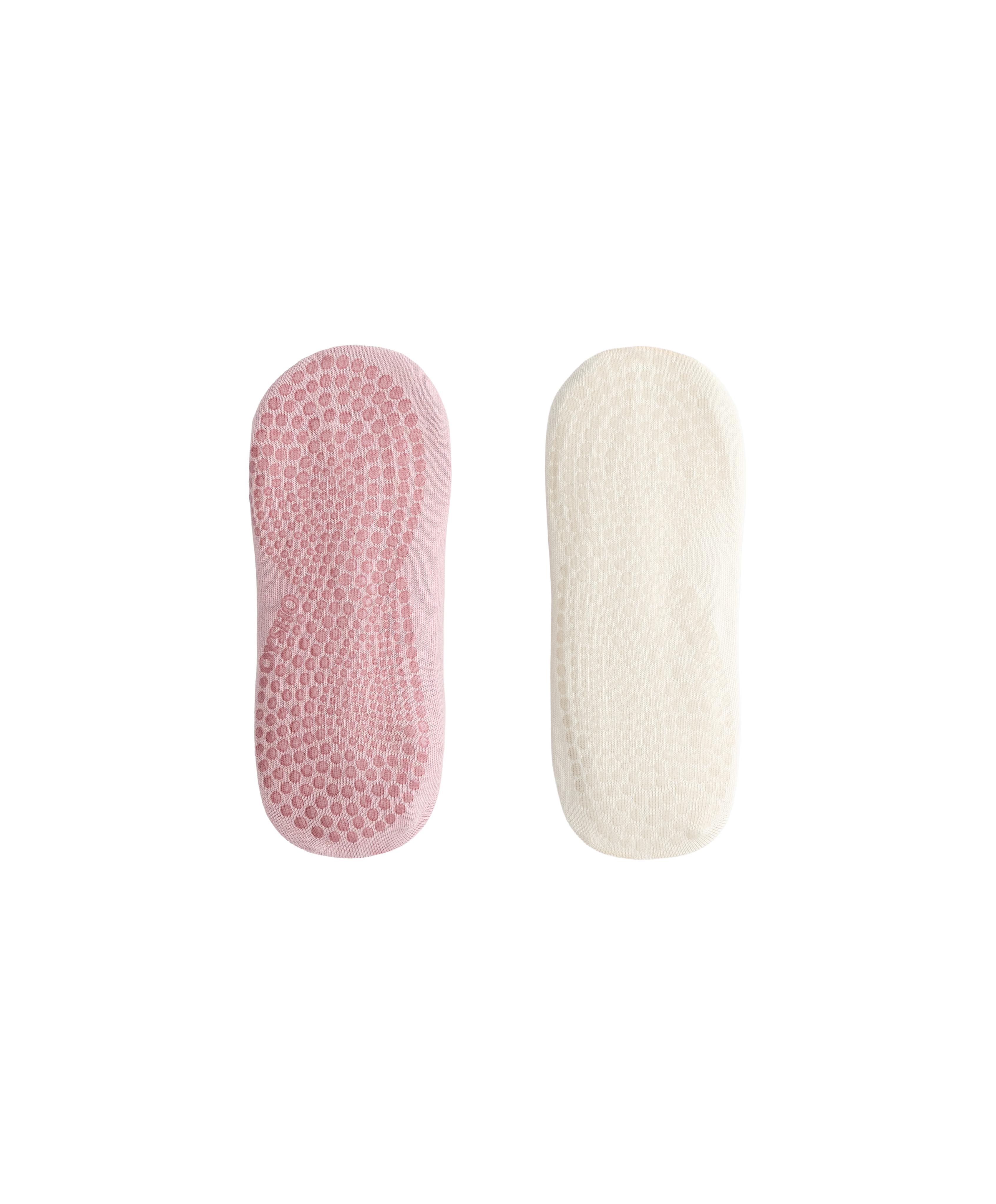 2 pairs of cotton blend yoga and Pilates socks with crossover straps — PALE PINK