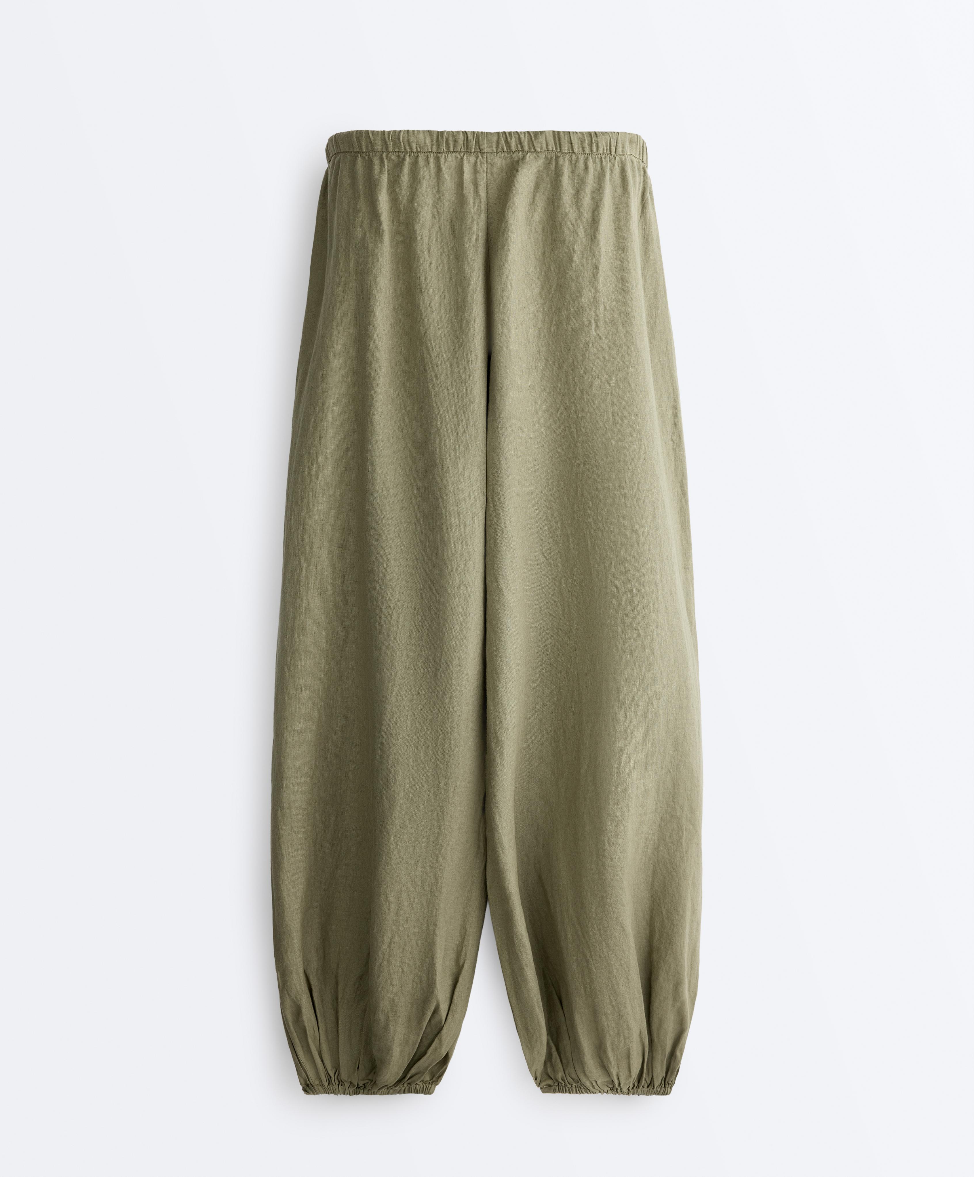 100% linen cargo bloomer trousers — YELLOW GREEN