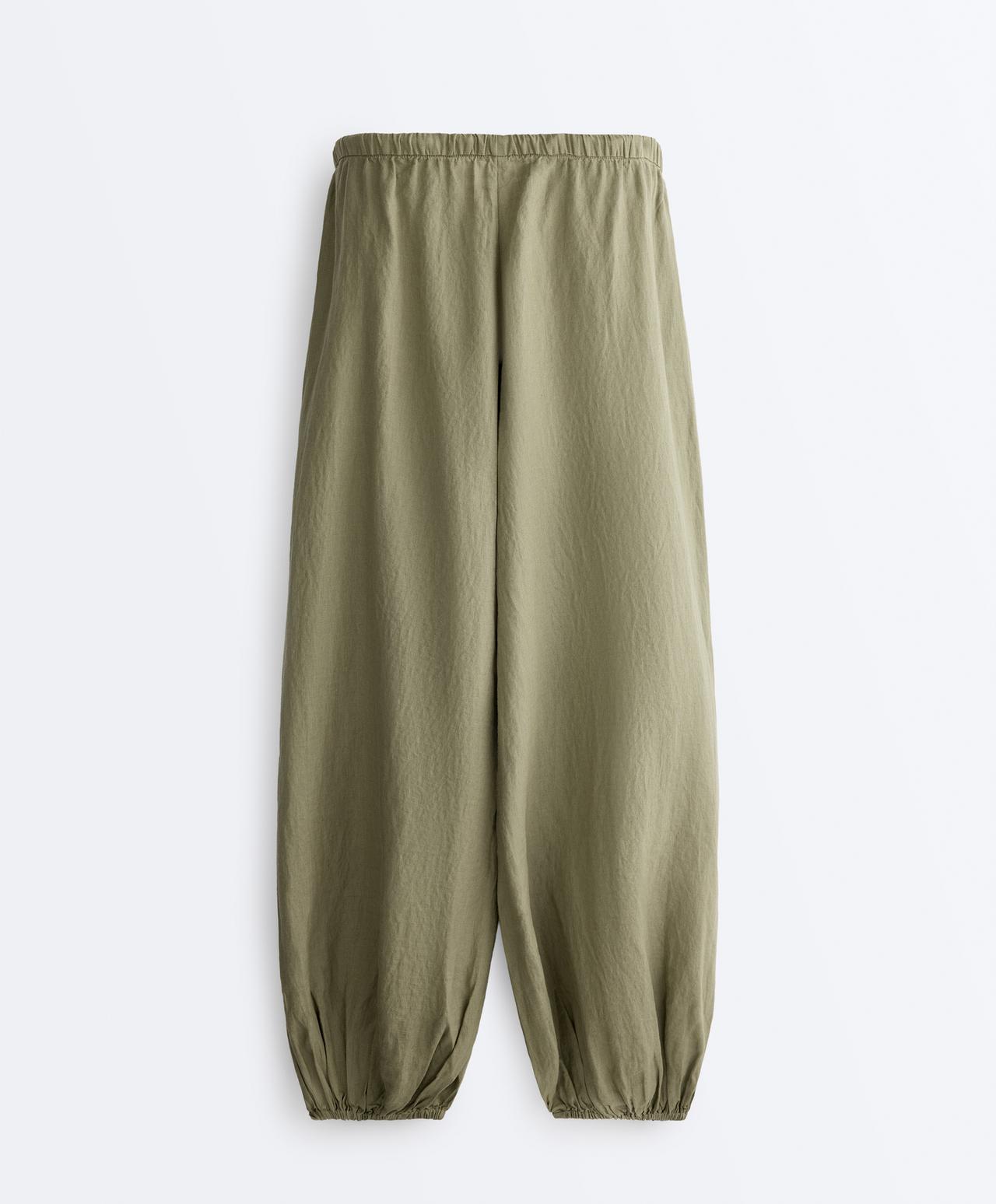 100% linen cargo bloomer trousers — YELLOW GREEN