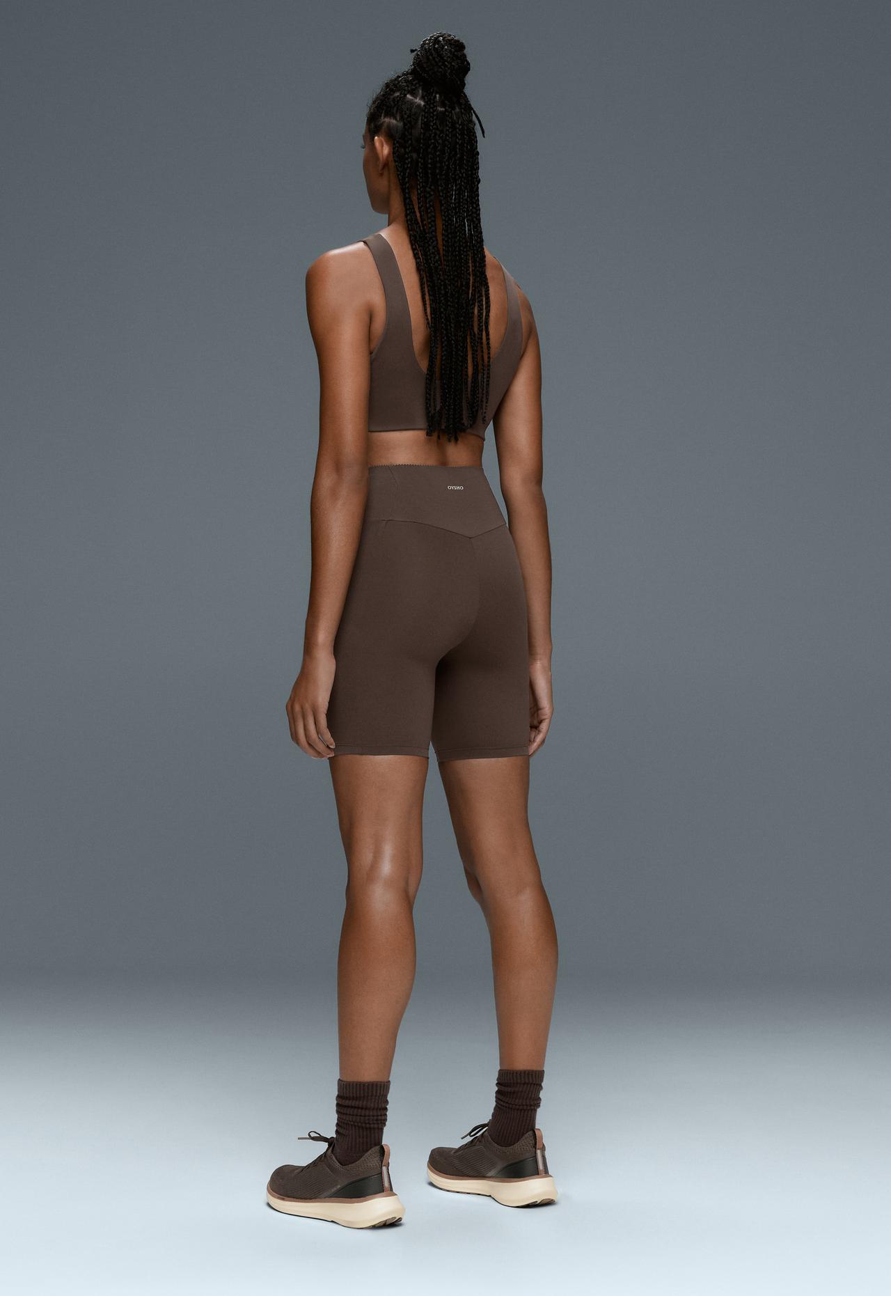 High rise compressive pocket 20 cm biker leggings — BROWN