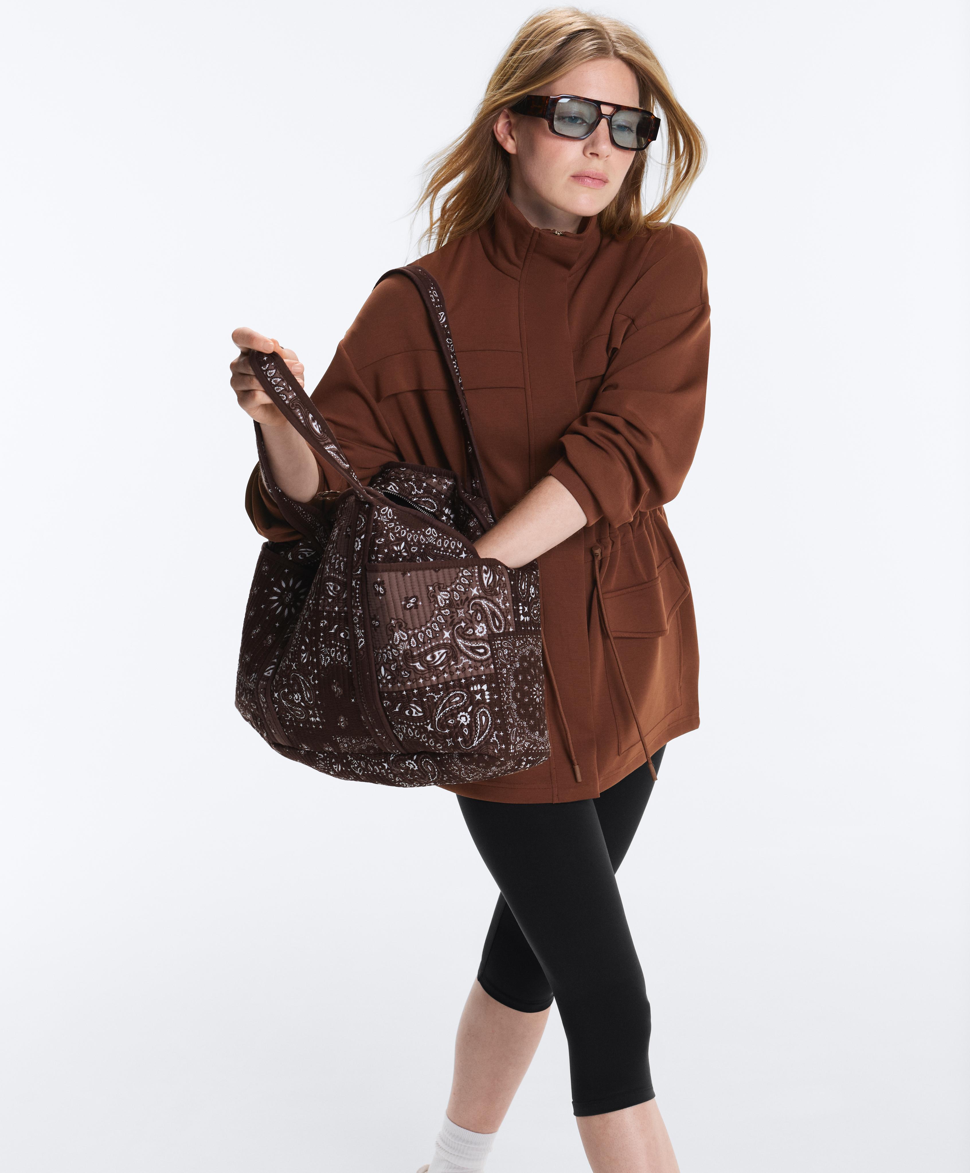 Long soft-touch modal jacket with pockets — COFFEE