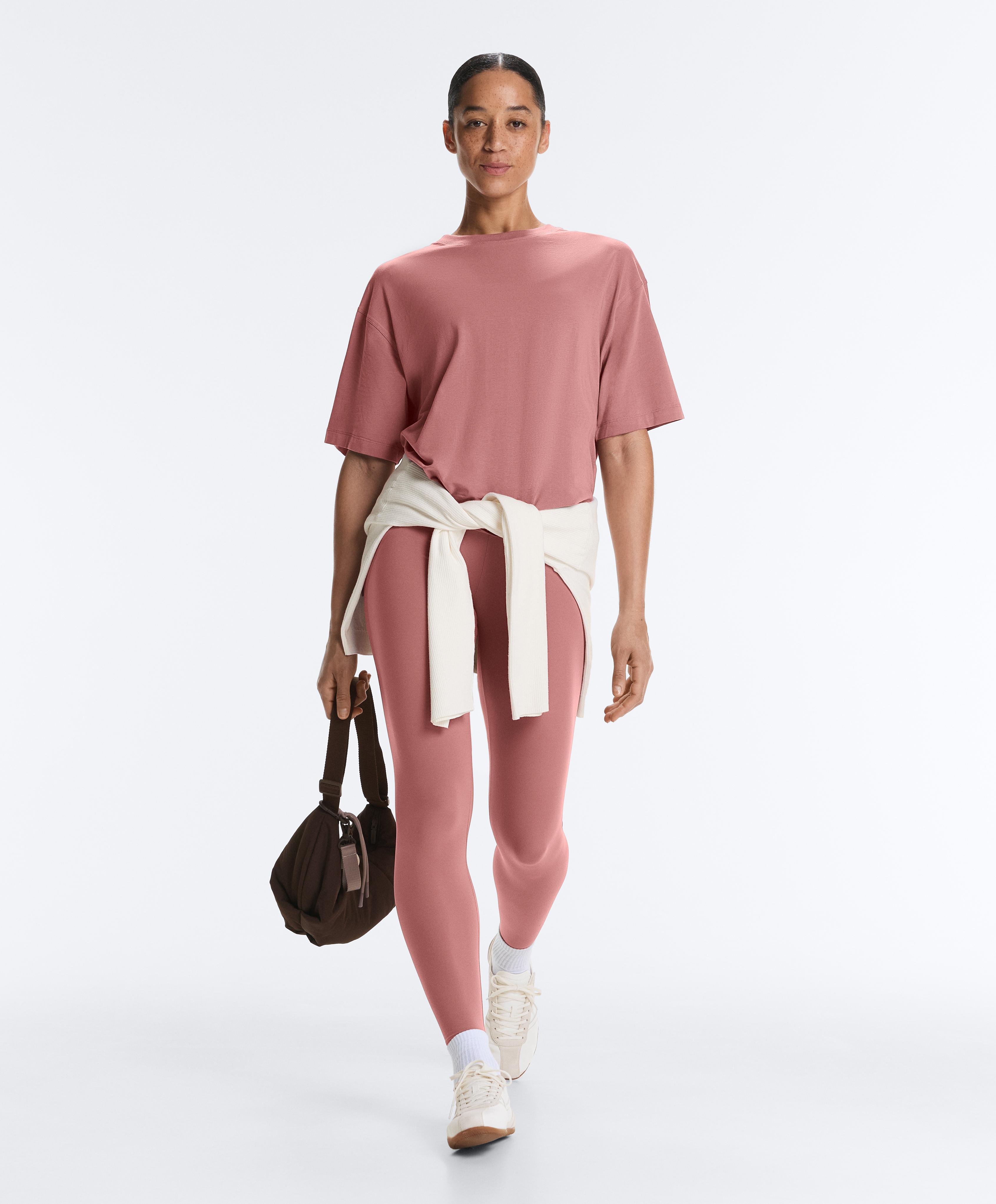 Long short-sleeved cotton blend T-shirt — PALE PINK