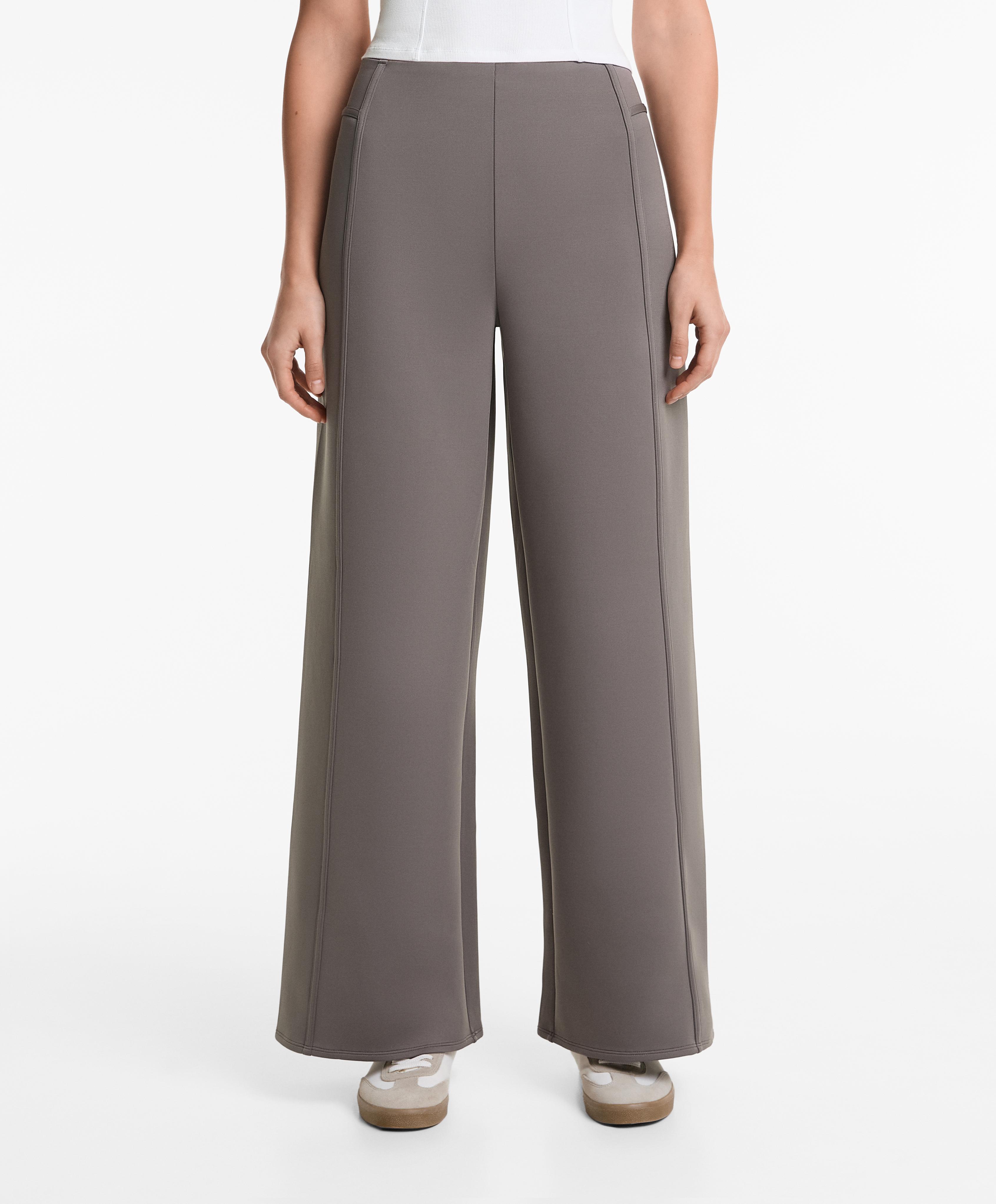 Brushed neoprene-effect wide-leg trousers - Sale Brushed neoprene-effect wide-leg trousers - Sale