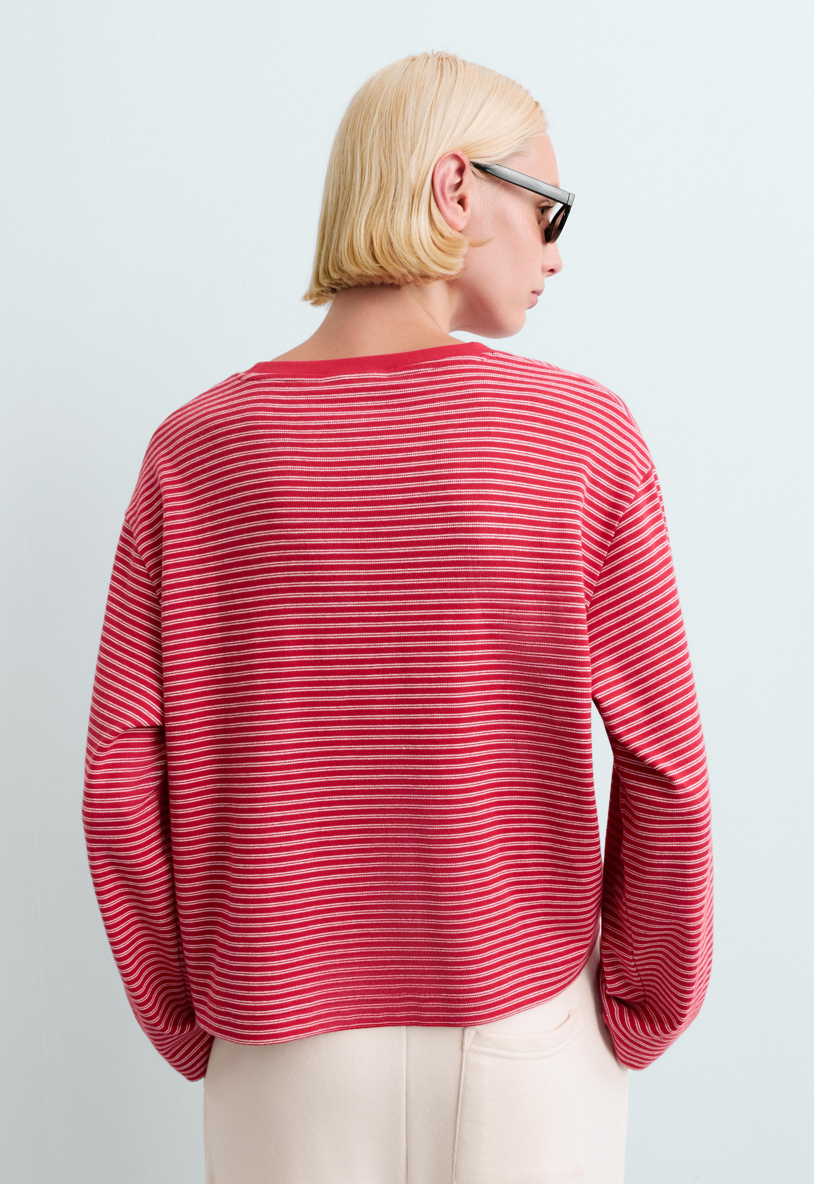 Striped boxy long-sleeved cotton-blend T-shirt — RED