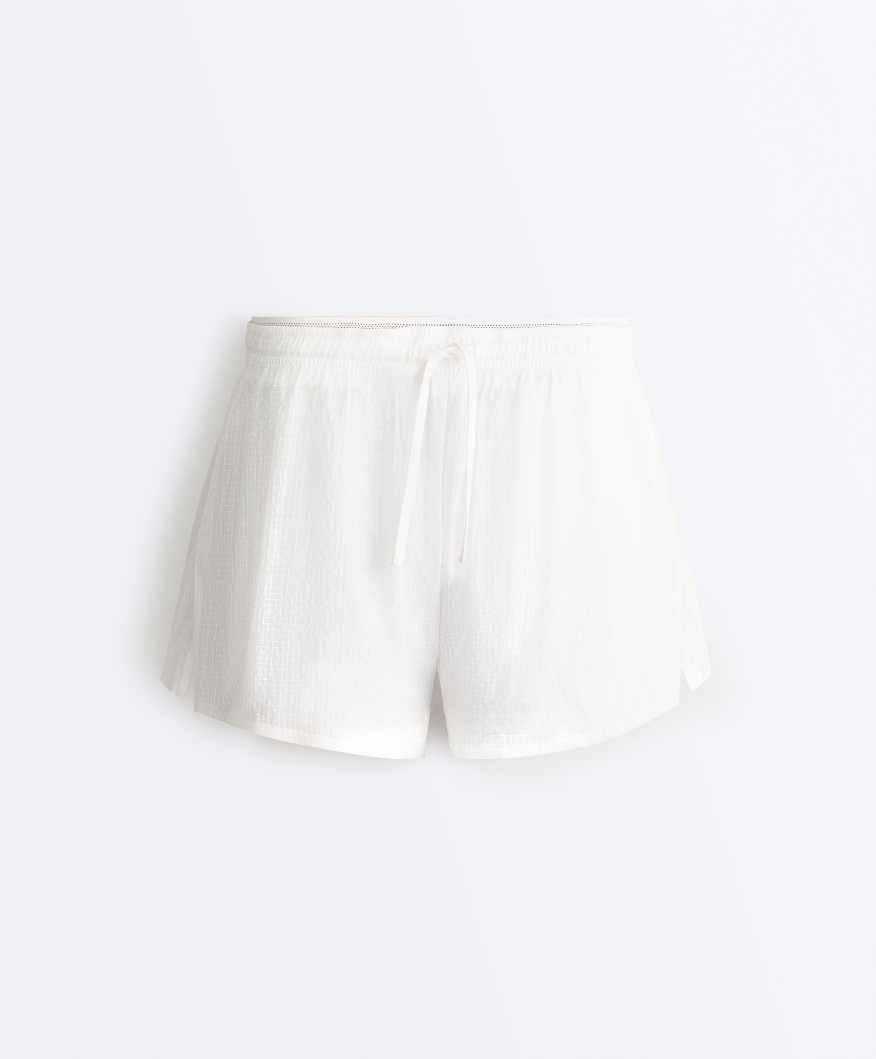 Technical 2-in-1 checked mid-rise shorts — WHITE