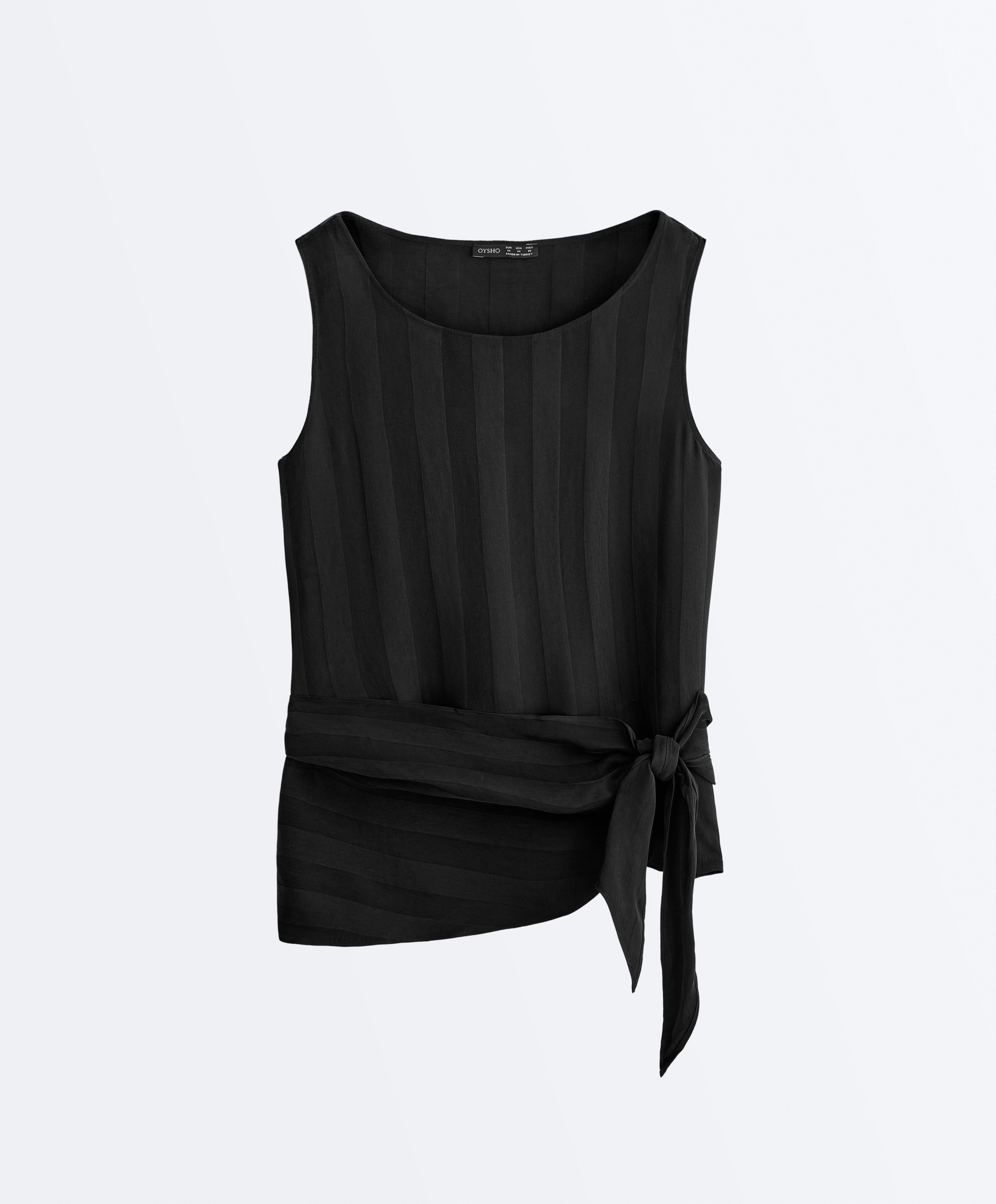 100% cupro sleeveless top with scarf — BLACK