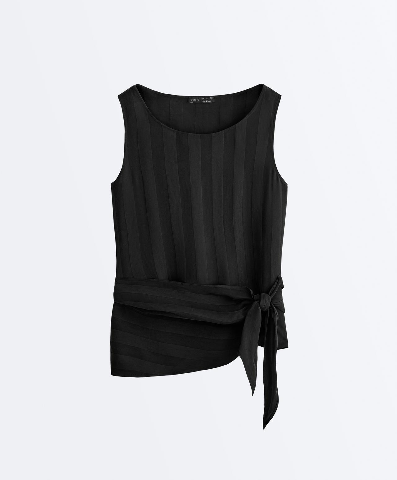 100% cupro sleeveless top with scarf — BLACK