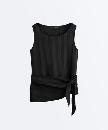 100% cupro sleeveless top with scarf — BLACK 8