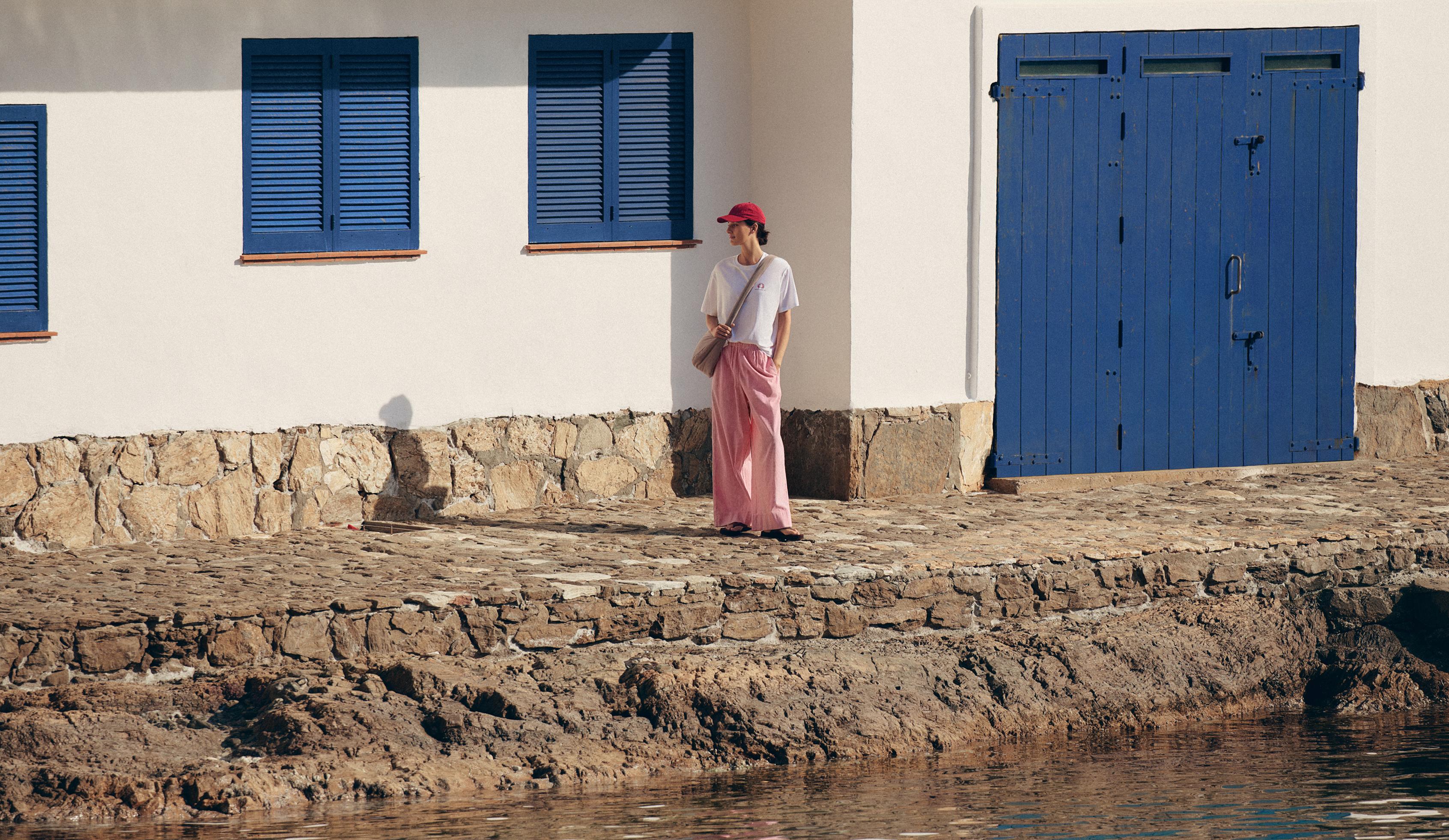 Striped 100% cotton straight-leg trousers