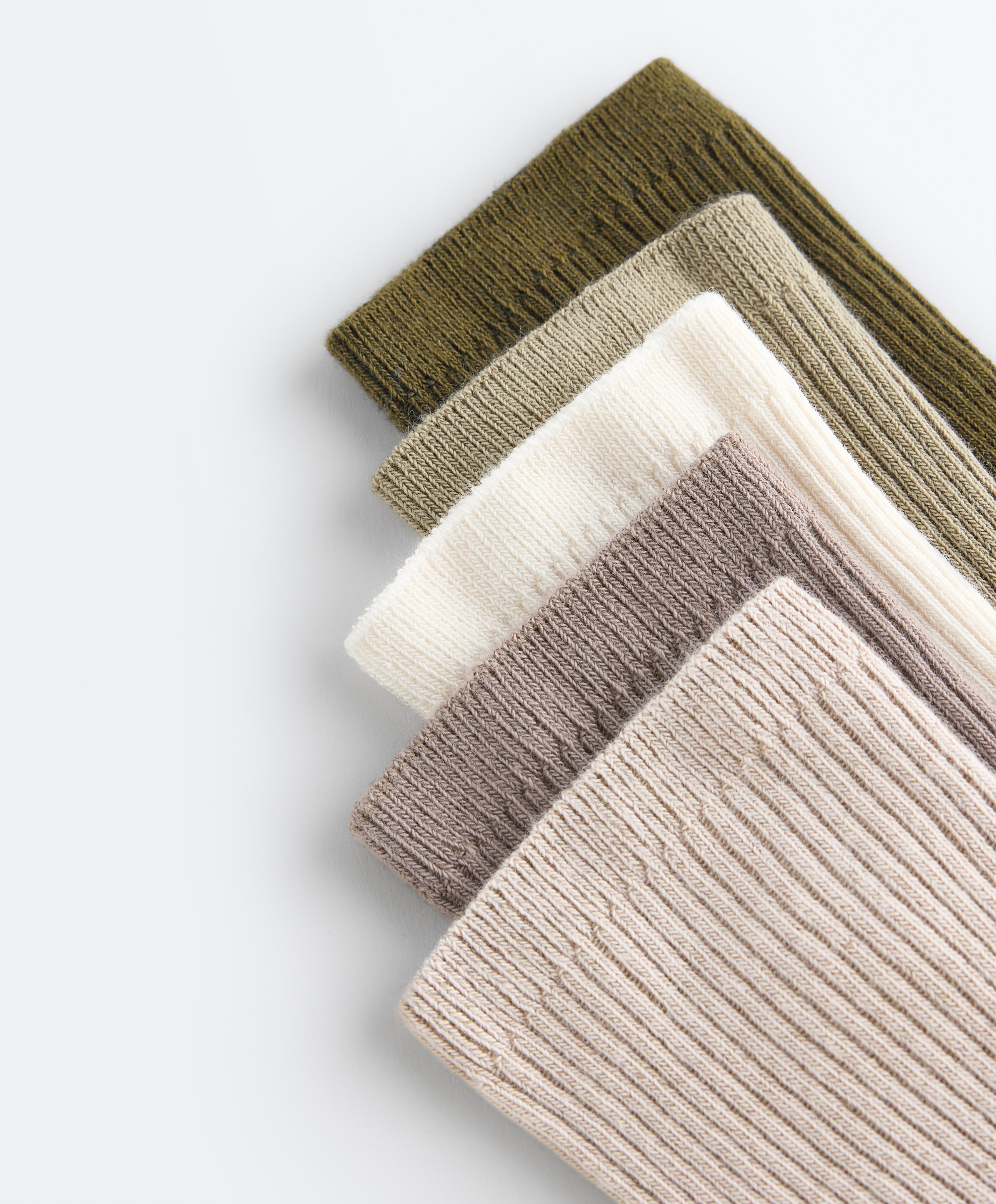 5 pairs of cotton blend classic socks — GREEN BEIGE