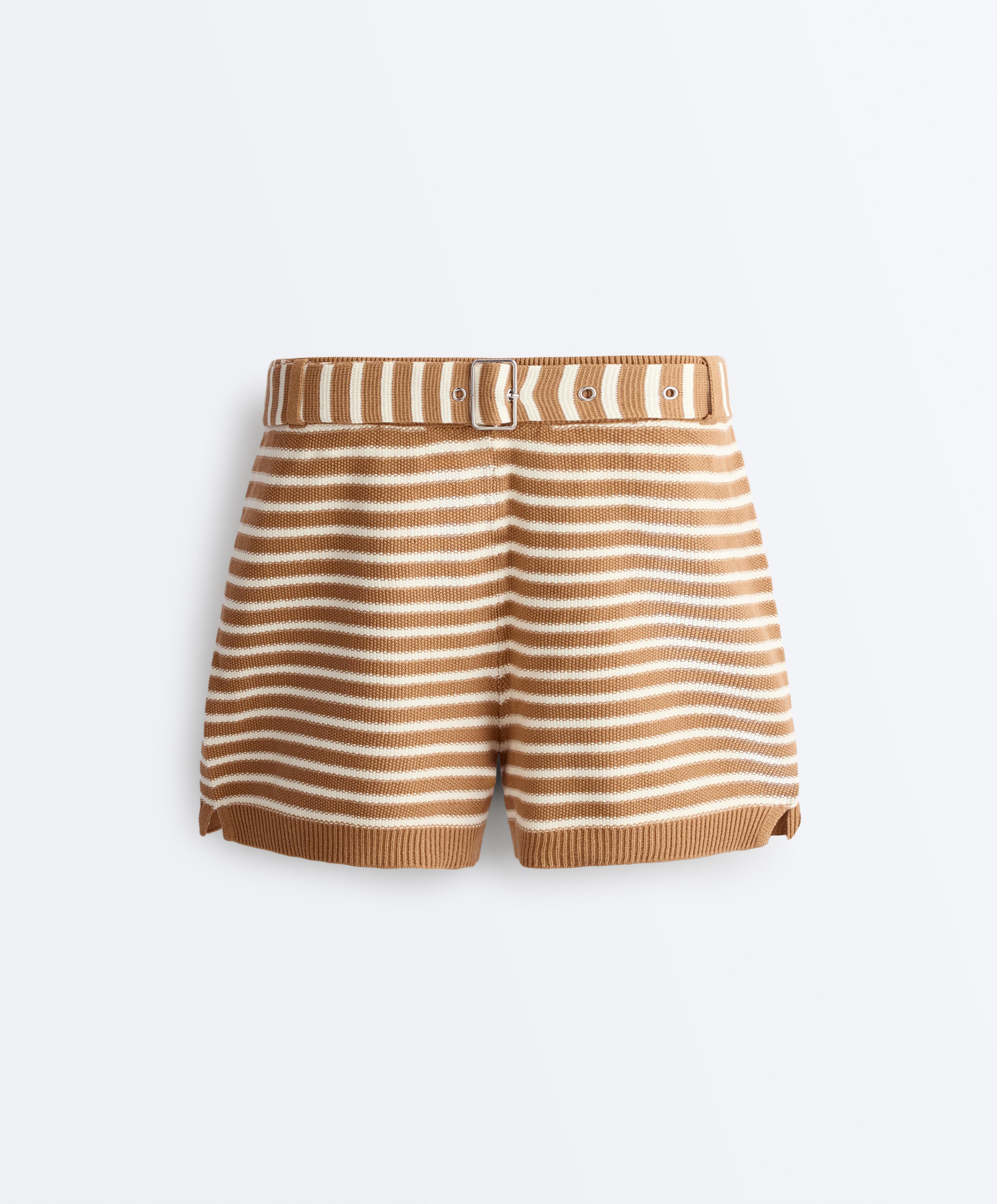 100% cotton striped knit shorts with belt 100% cotton striped knit shorts with belt