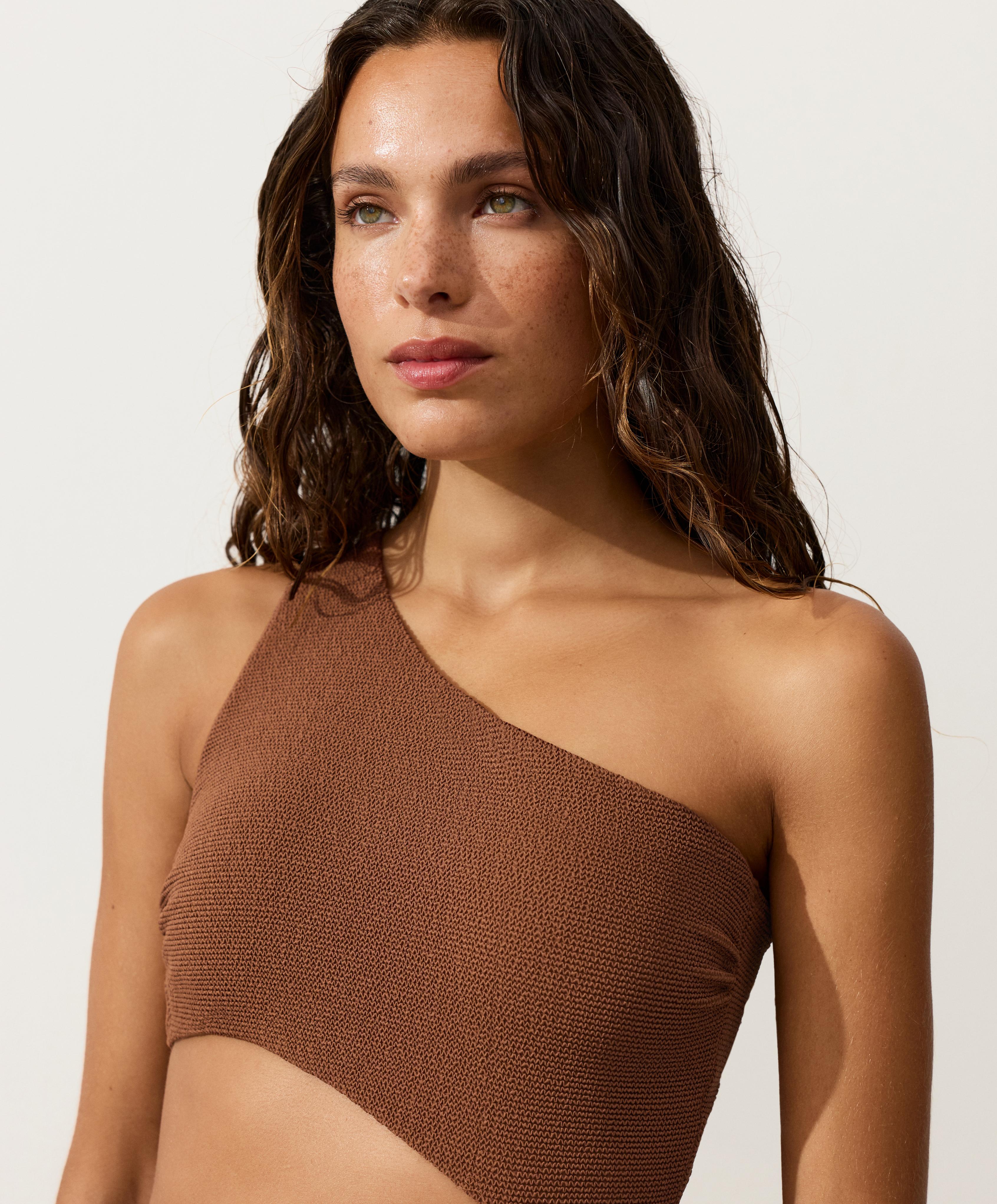 Crinkle asymmetric trikini — TOFFEE