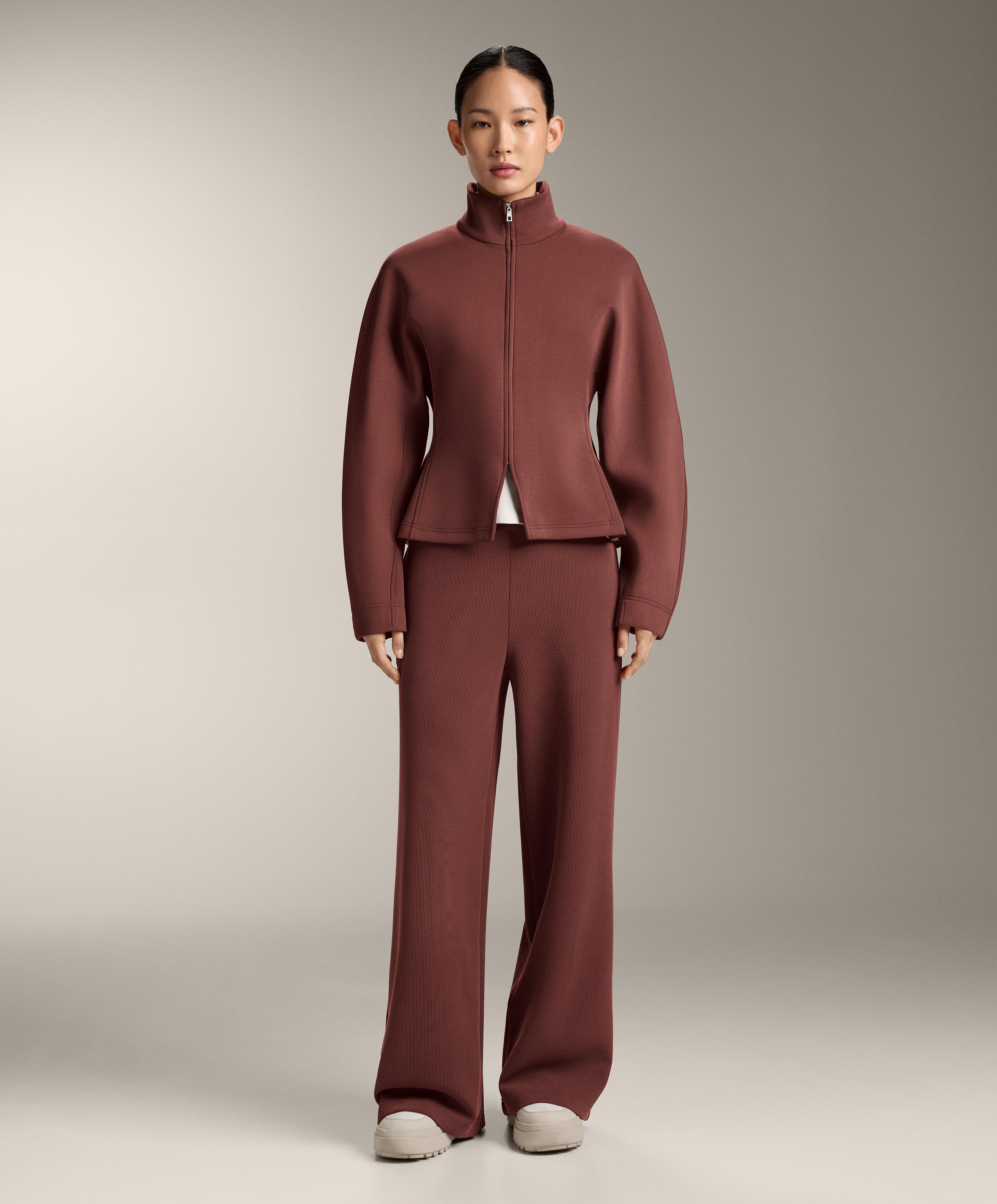 Fitted waist jacket with brushed modal — MAHOGANY
