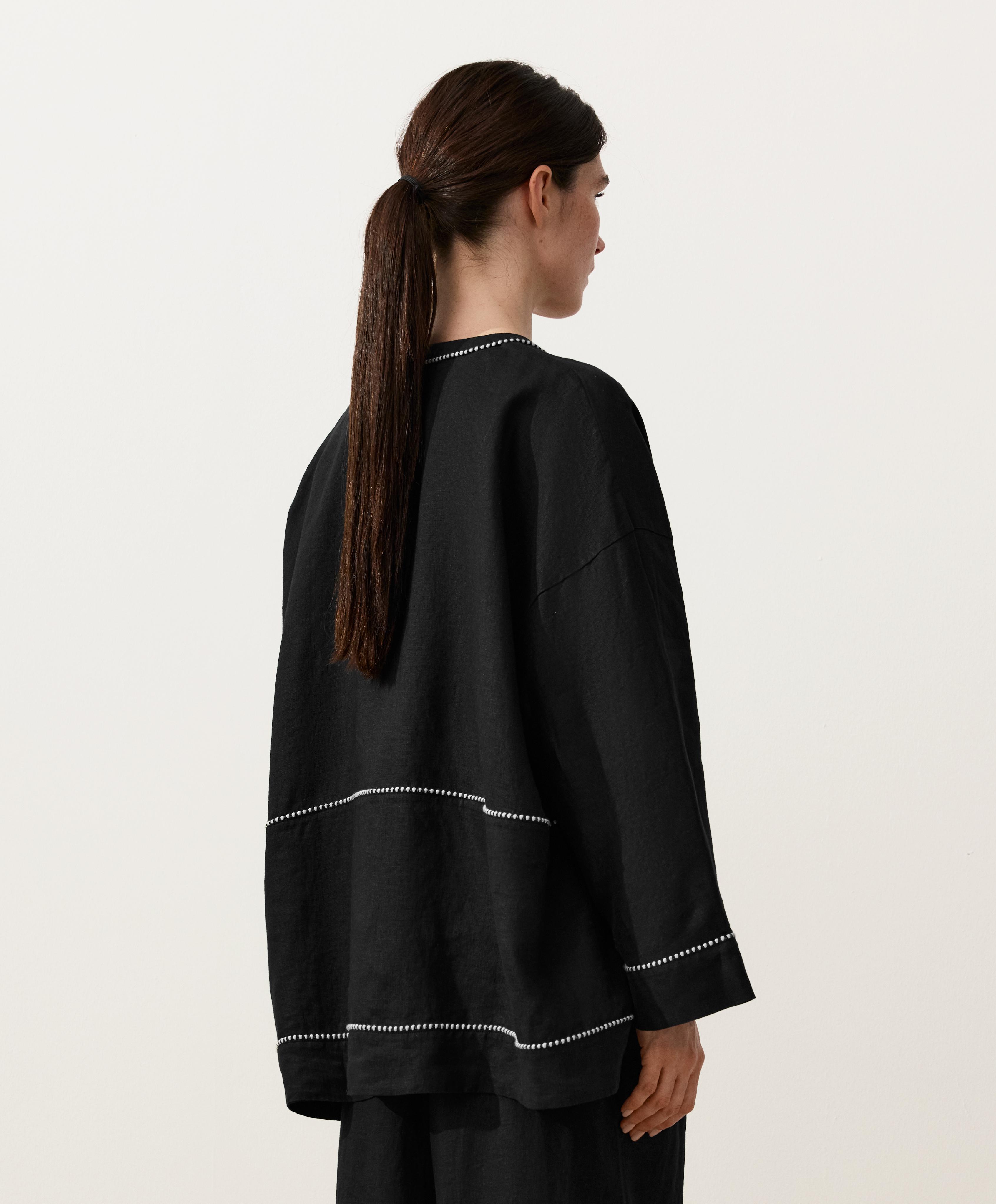 100% linen kaftan shirt — BLACK