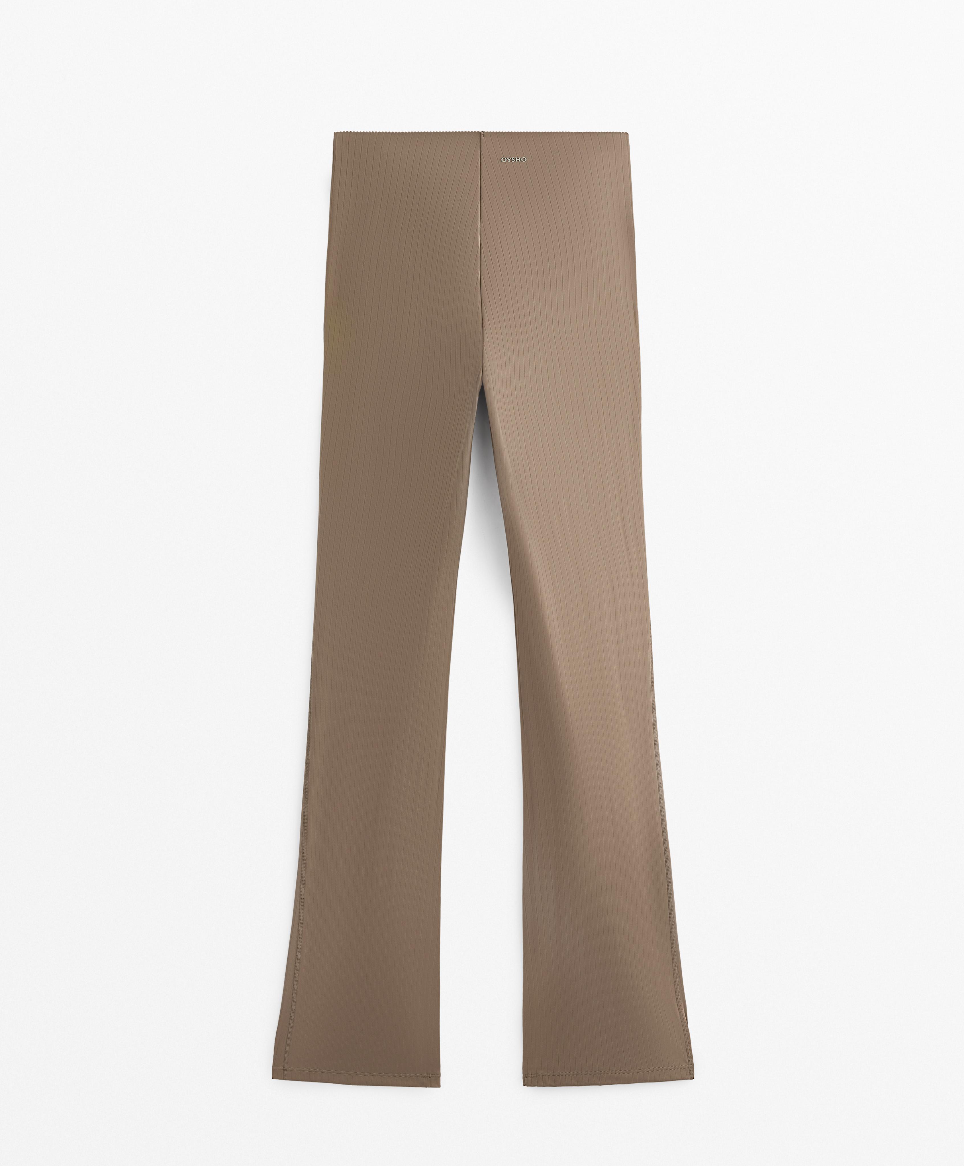 Compressive core control high rise stripe block flare trousers