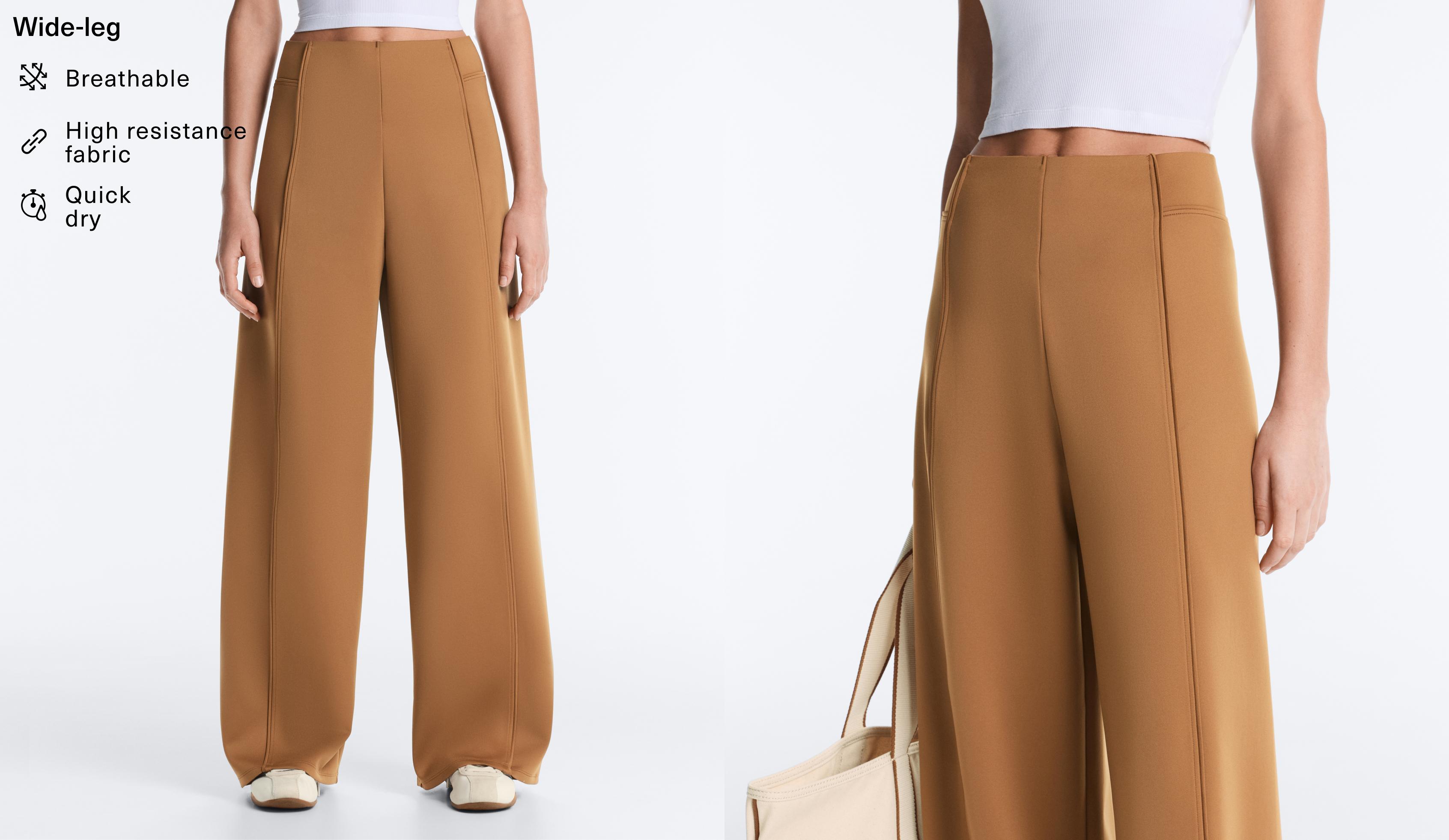 Neoprene effect high rise wide-leg trousers — PALE BROWN