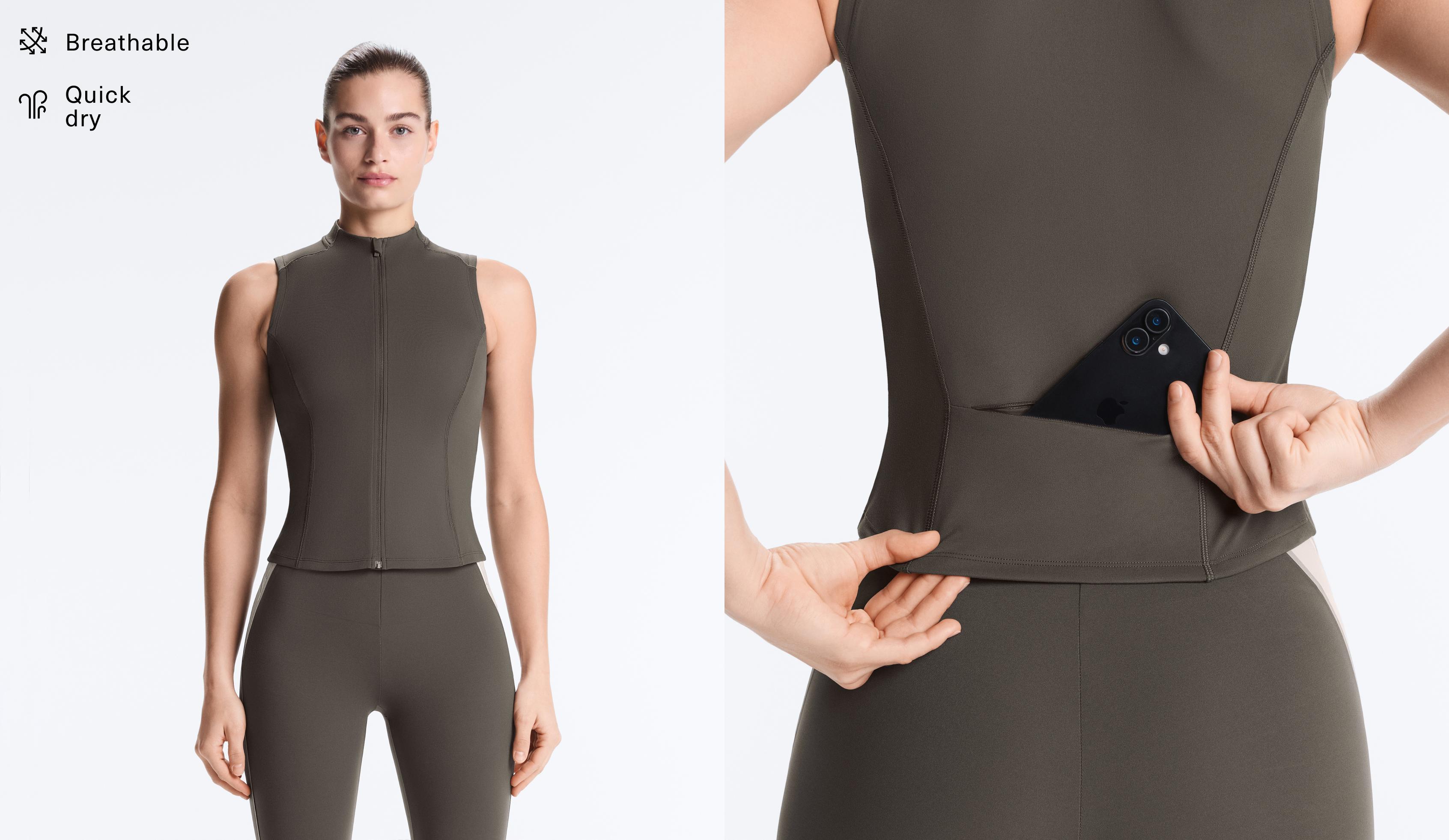 Sleeveless zip T-shirt — CHARCOAL GREY