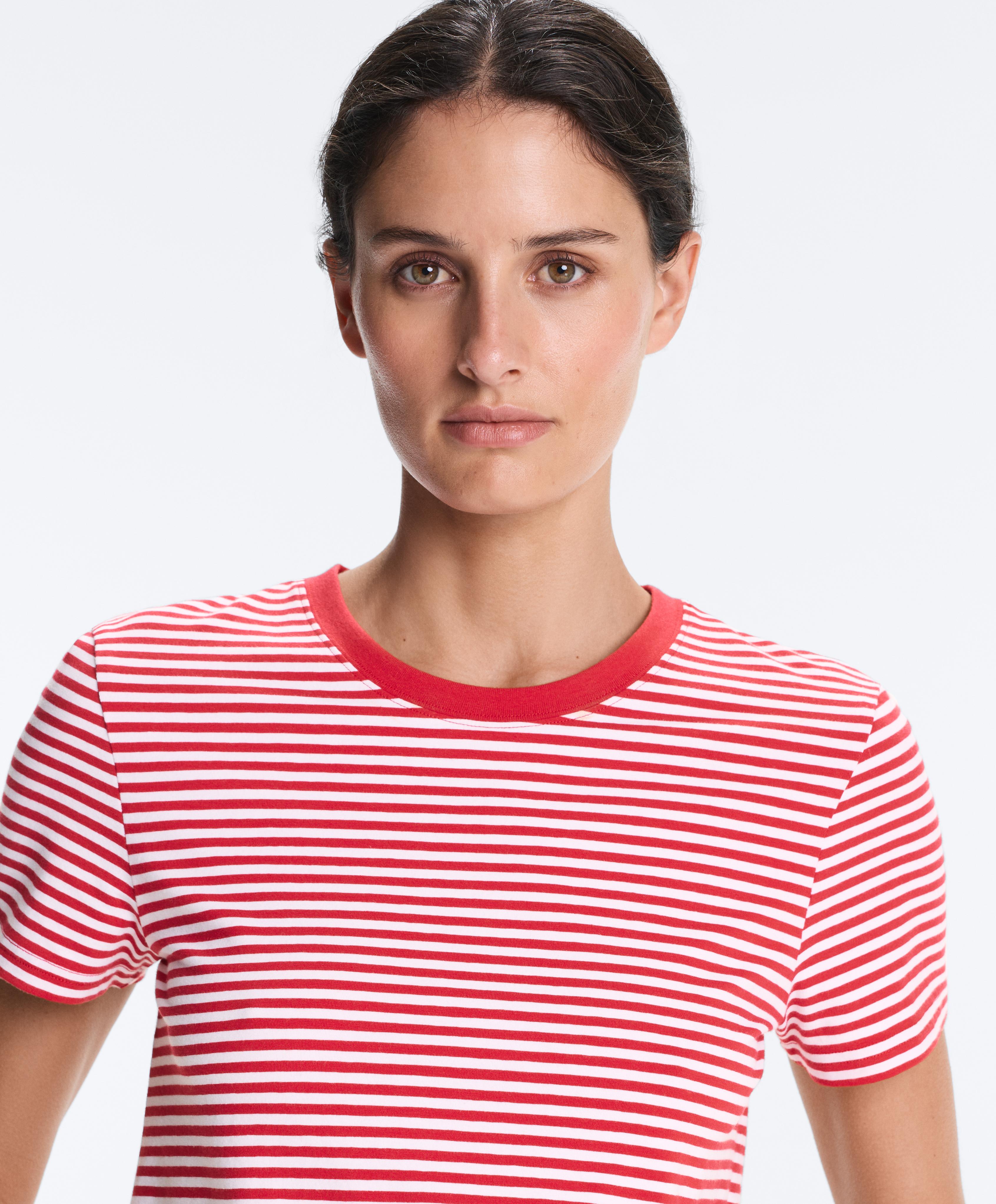 Regular fit striped cotton-blend short-sleeved T-shirt — RED