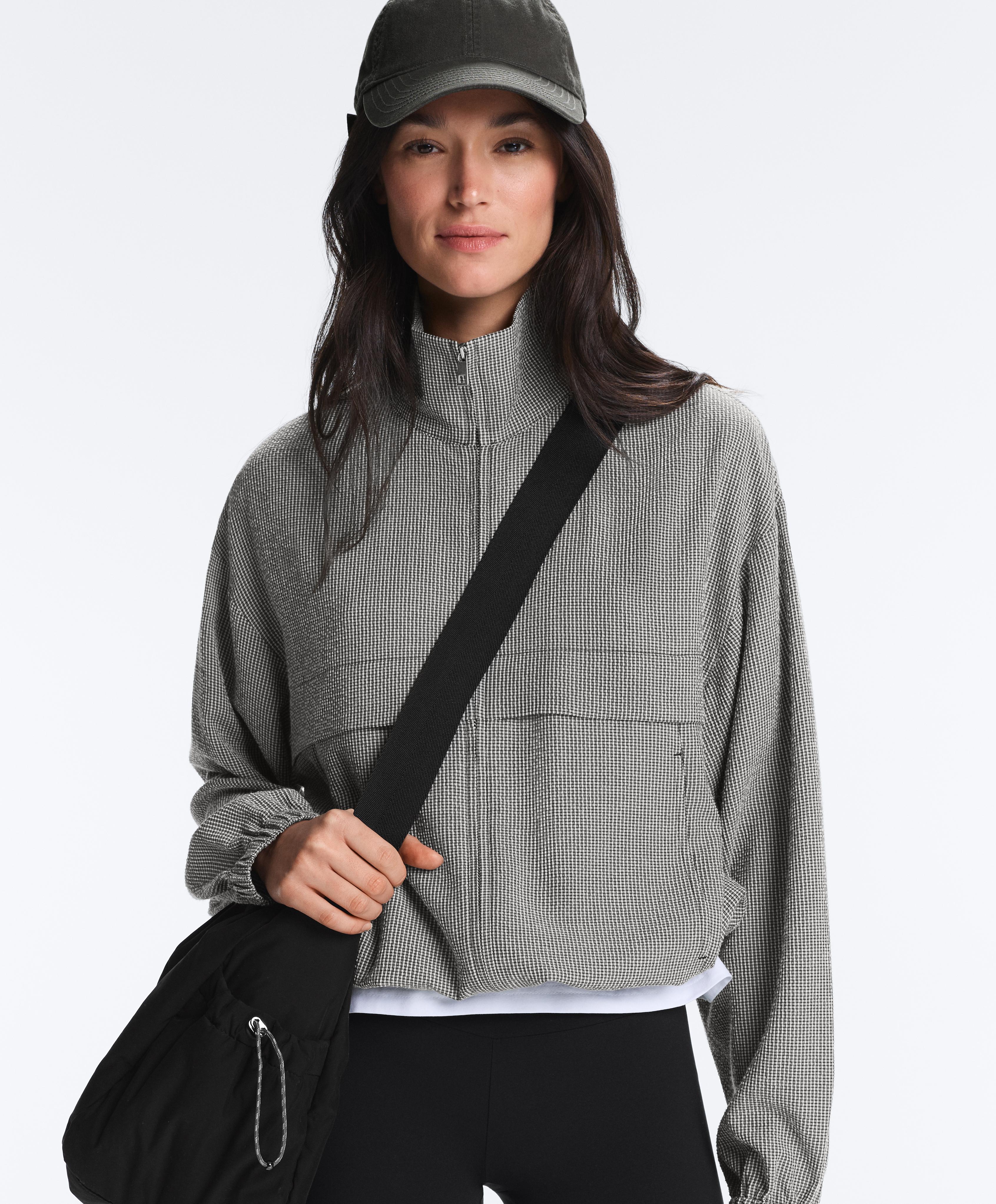 Lyocell blend gingham bomber jacket — DUSTY BLACK